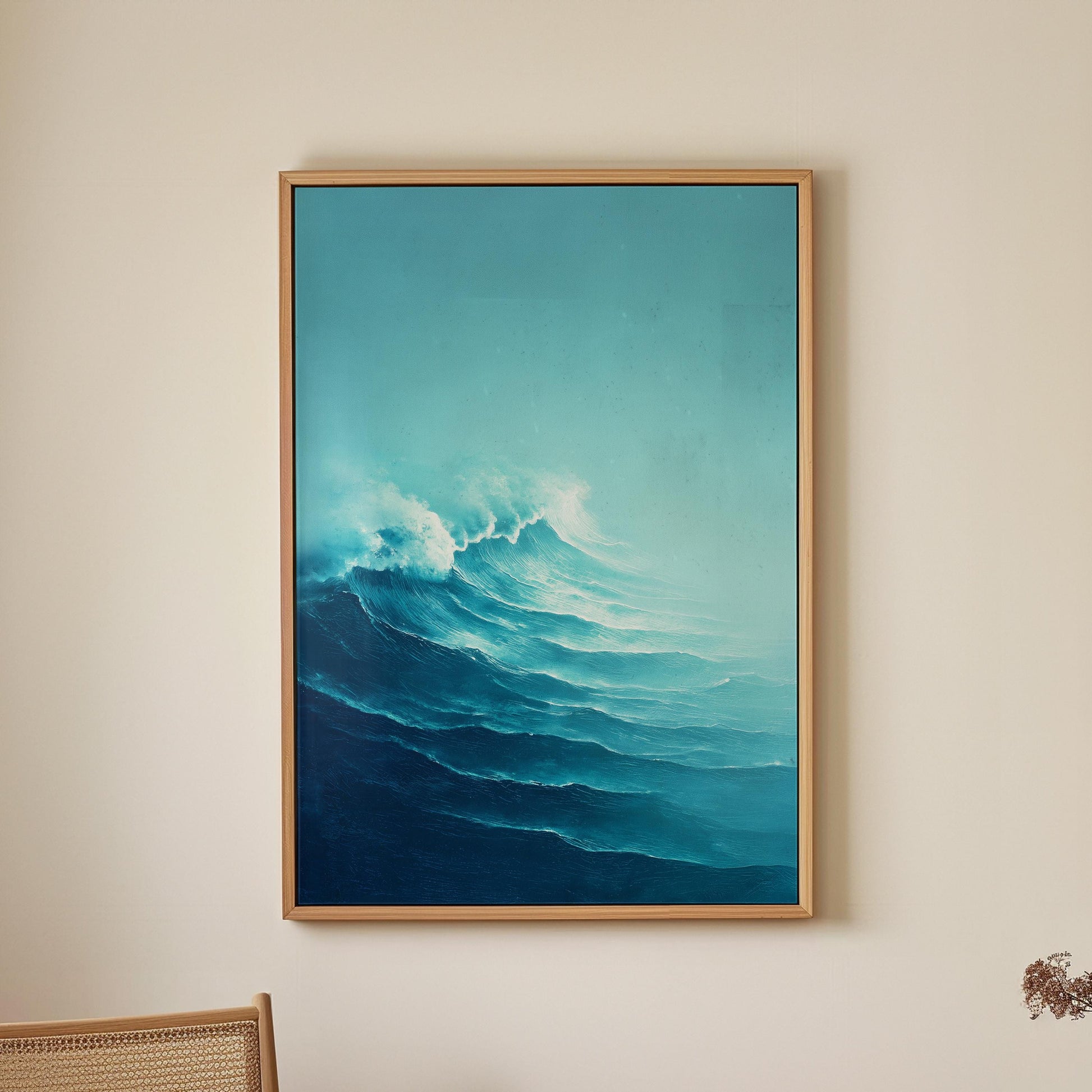 Ocean Wave Wall Art · Blue Coastal Painting · Modern Beach Seascape House Decor · Large Room Decor · Framed Tranquil Sea Poster Print