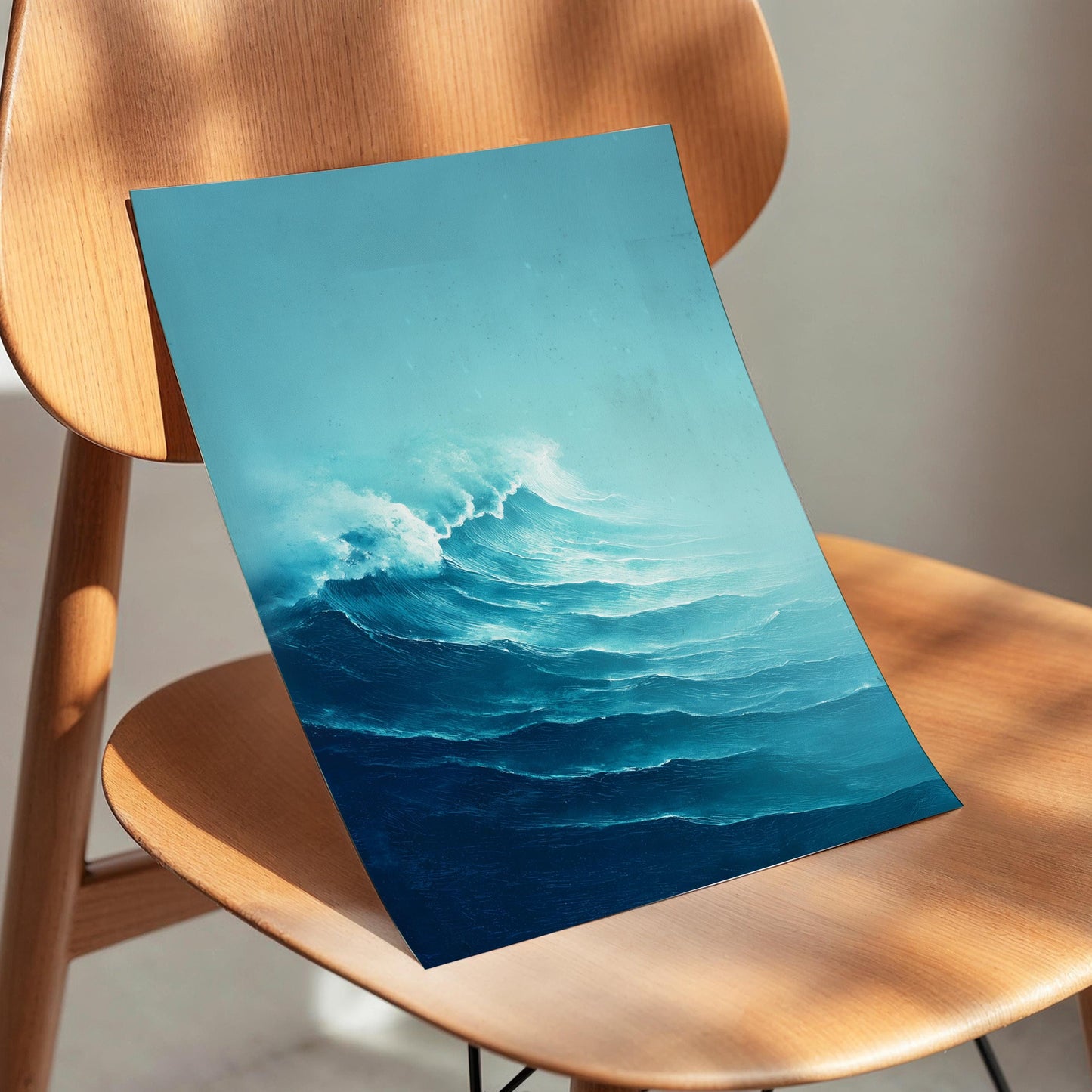 Ocean Wave Wall Art · Blue Coastal Painting · Modern Beach Seascape House Decor · Large Room Decor · Framed Tranquil Sea Poster Print