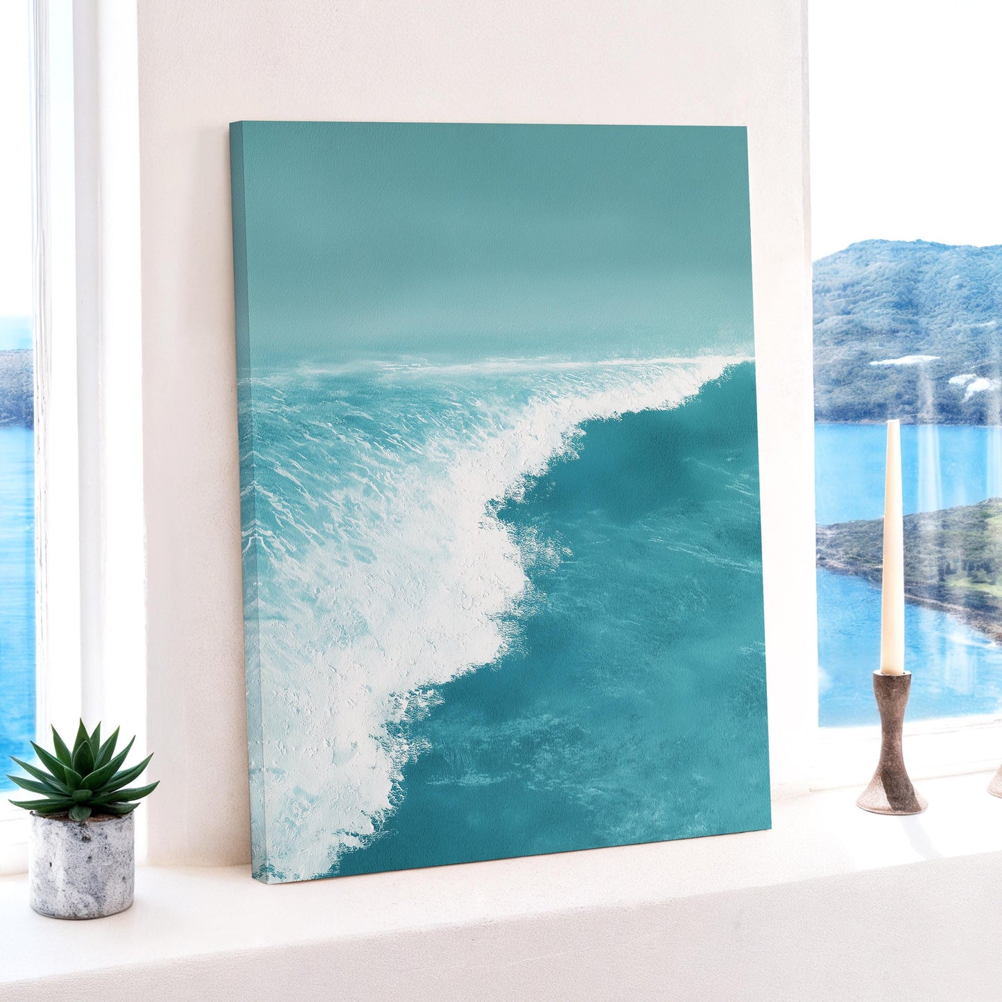 Ocean Wave Wall Art · Blue Coastal Painting · Modern Beach Seascape House Decor · Large Room Decor · Framed Tranquil Sea Poster Print