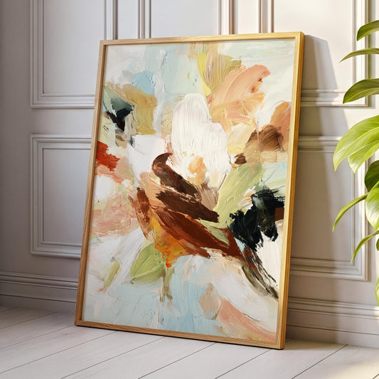 Abstract Painting Wall Art · Modern Minimalist Art · Neutral Earth Tone Decor · Large Room Decor · Framed Vintage Boho Poster Print