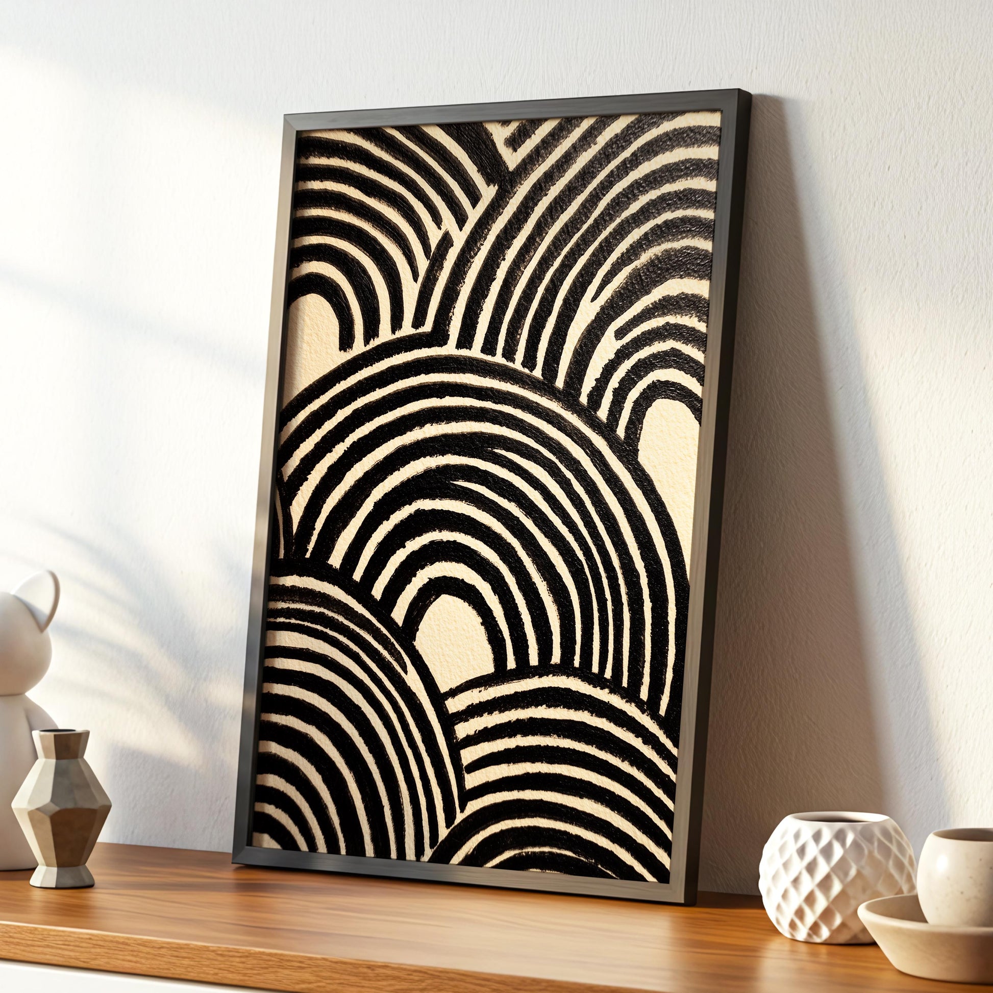 Black arches line art abstract painting modern neutral rainbow curves wall art minimal monochrome print graphic Scandi decor poster