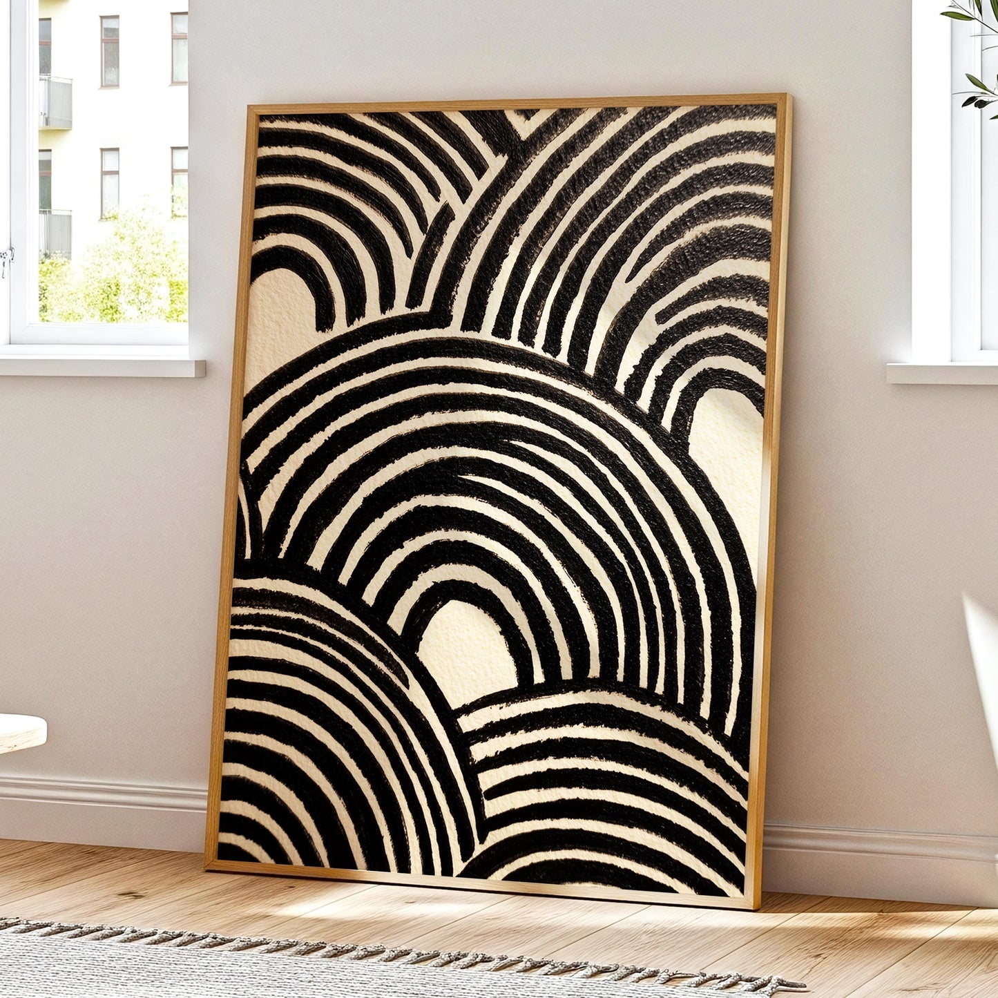 Black arches line art abstract painting modern neutral rainbow curves wall art minimal monochrome print graphic Scandi decor poster