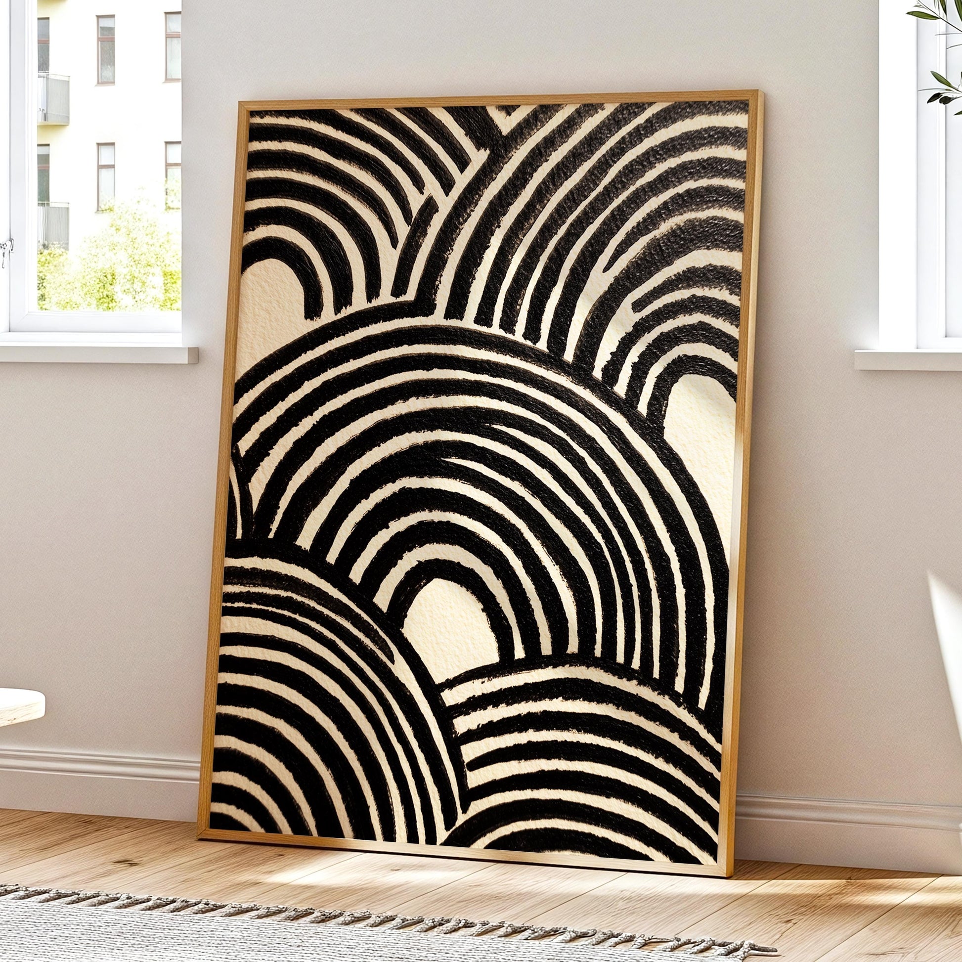 Black arches line art abstract painting modern neutral rainbow curves wall art minimal monochrome print graphic Scandi decor poster