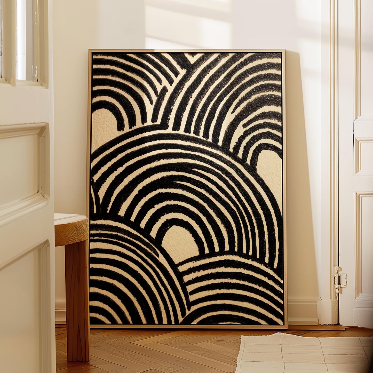 Black arches line art abstract painting modern neutral rainbow curves wall art minimal monochrome print graphic Scandi decor poster