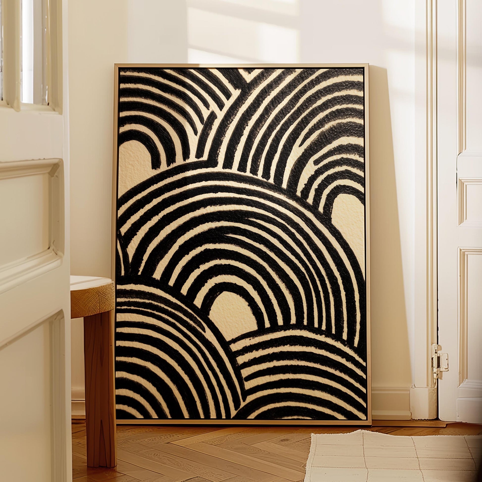 Black arches line art abstract painting modern neutral rainbow curves wall art minimal monochrome print graphic Scandi decor poster