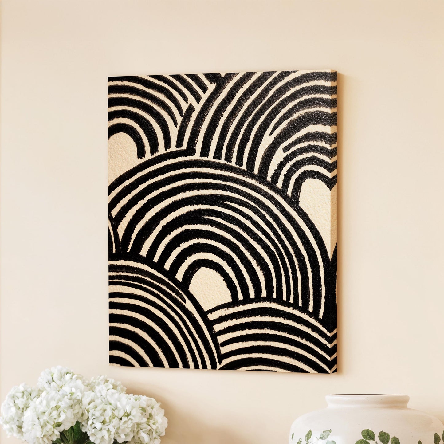 Black arches line art abstract painting modern neutral rainbow curves wall art minimal monochrome print graphic Scandi decor poster