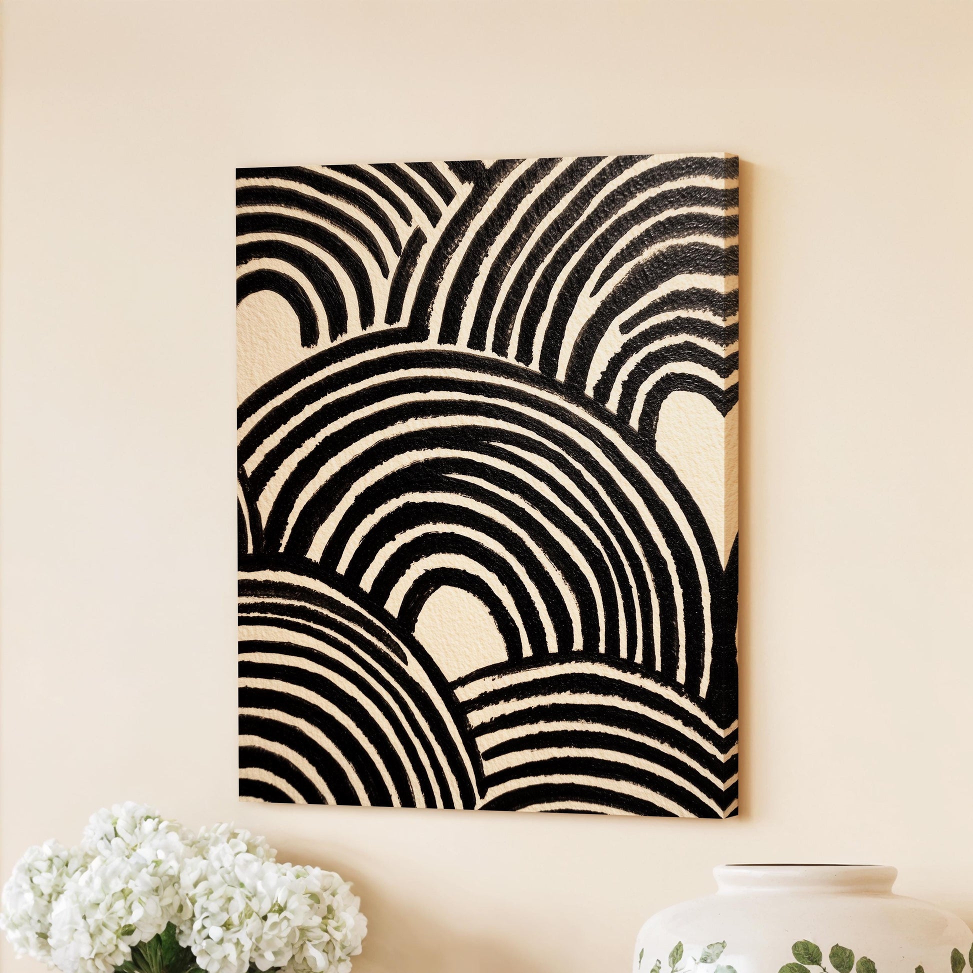 Black arches line art abstract painting modern neutral rainbow curves wall art minimal monochrome print graphic Scandi decor poster