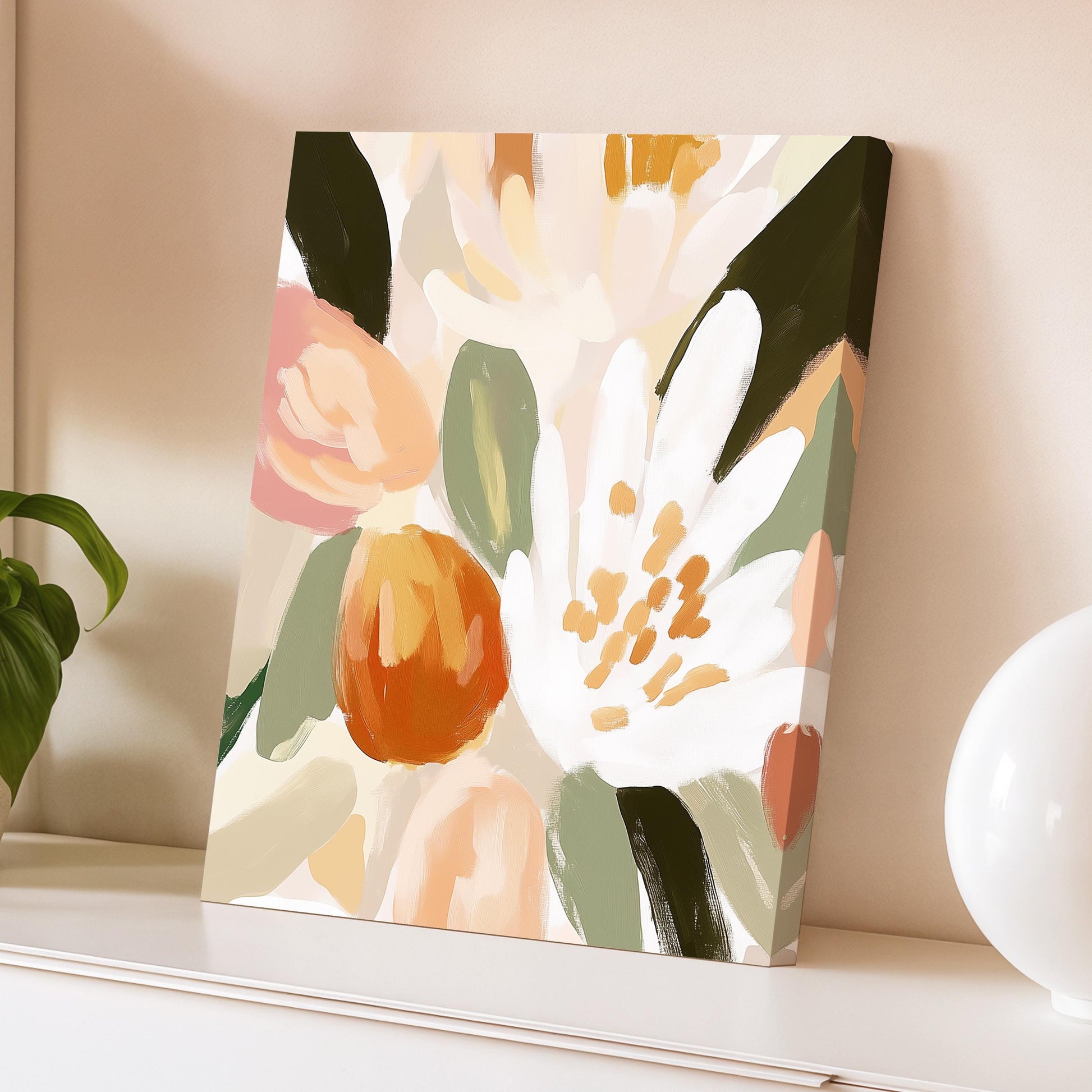 Boho Floral Wall Art · Botanical Painting · Neutral Pastel Flower · Large Room Decor · Framed Neutral Scandinavian Nature Boho Poster Print