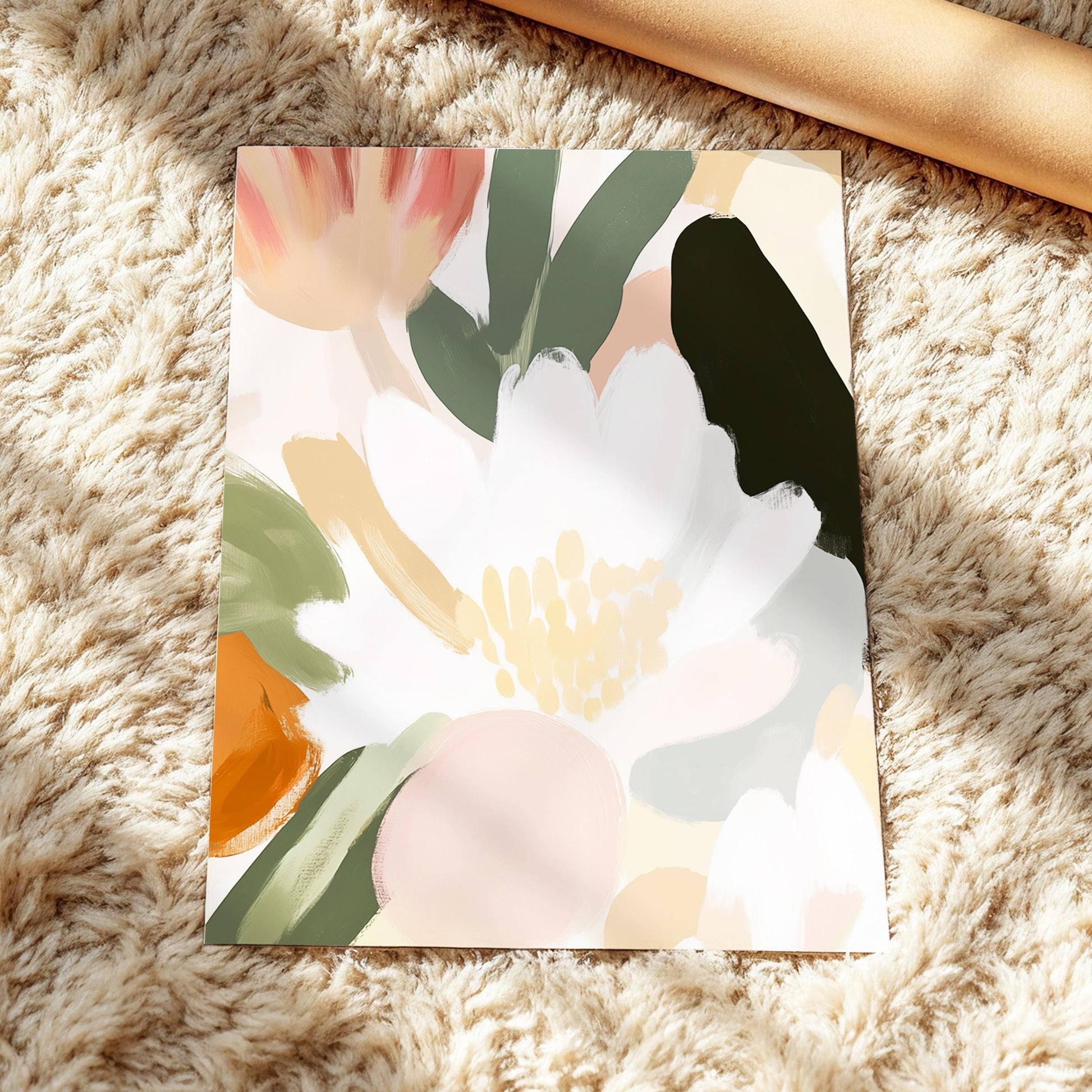 Boho Floral Wall Art · Botanical Painting · Neutral Pastel Flower · Large Room Decor · Framed Neutral Scandinavian Nature Boho Poster Print