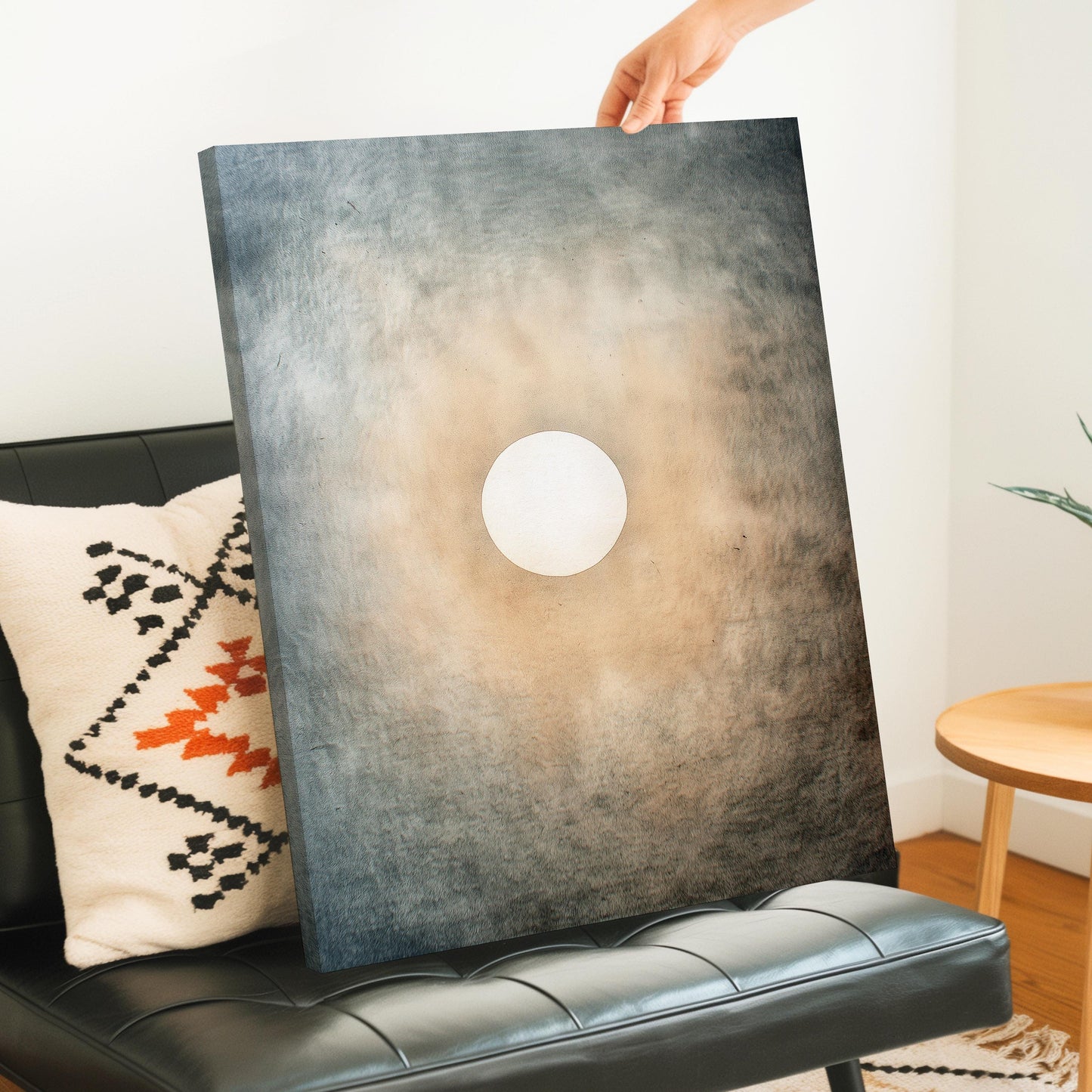 Quiet Halo – Minimal Sun and Sky Print in Soft Blue and Sand, Serene Abstract Wall Art for Bedroom and Meditation Space