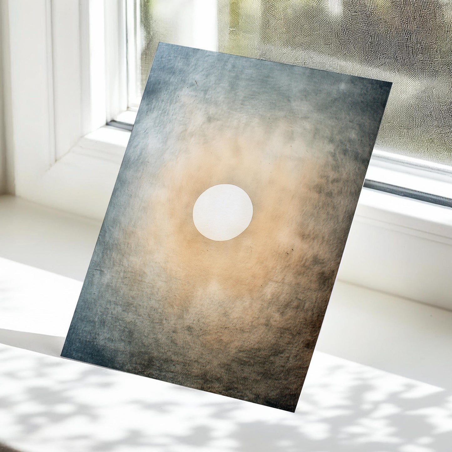 Quiet Halo – Minimal Sun and Sky Print in Soft Blue and Sand, Serene Abstract Wall Art for Bedroom and Meditation Space