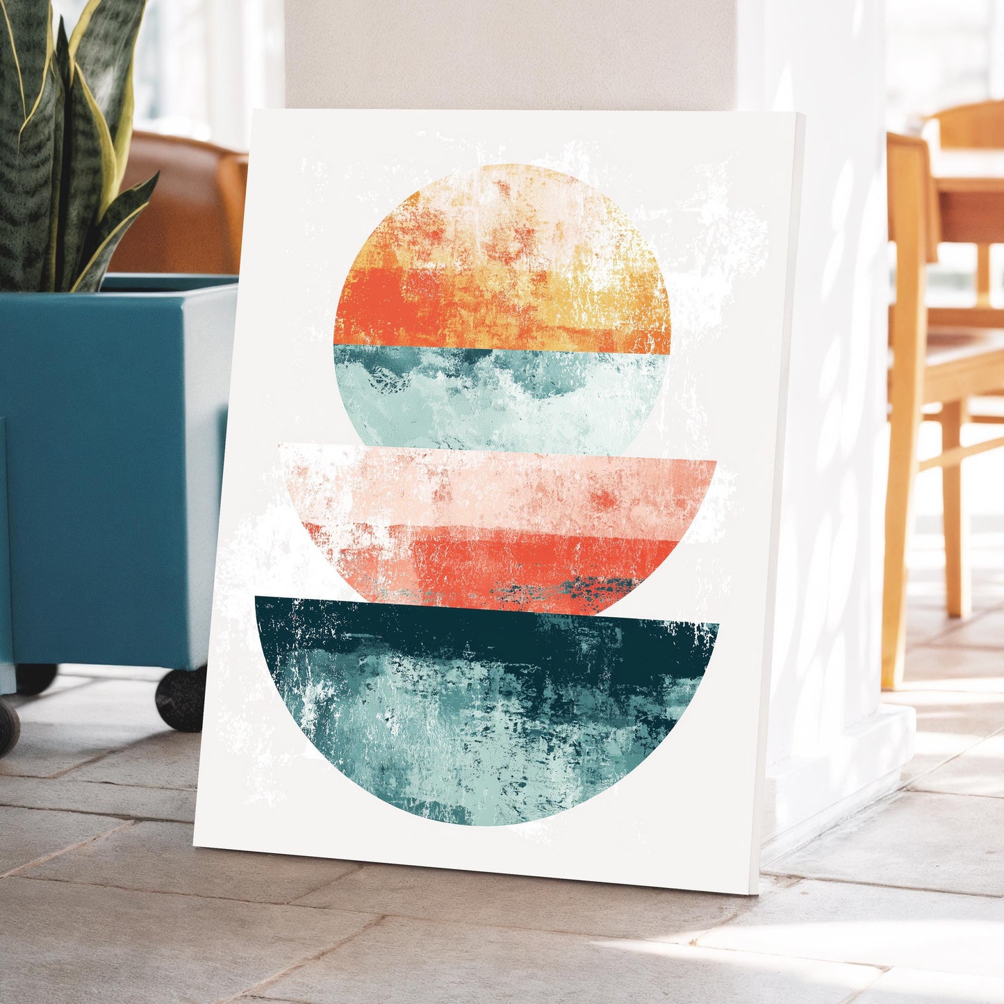 Stacked Sunrise Shapes – Modern Geometric Abstract in Terracotta, Blush and Teal, Minimal Mid-Century Style Wall Art