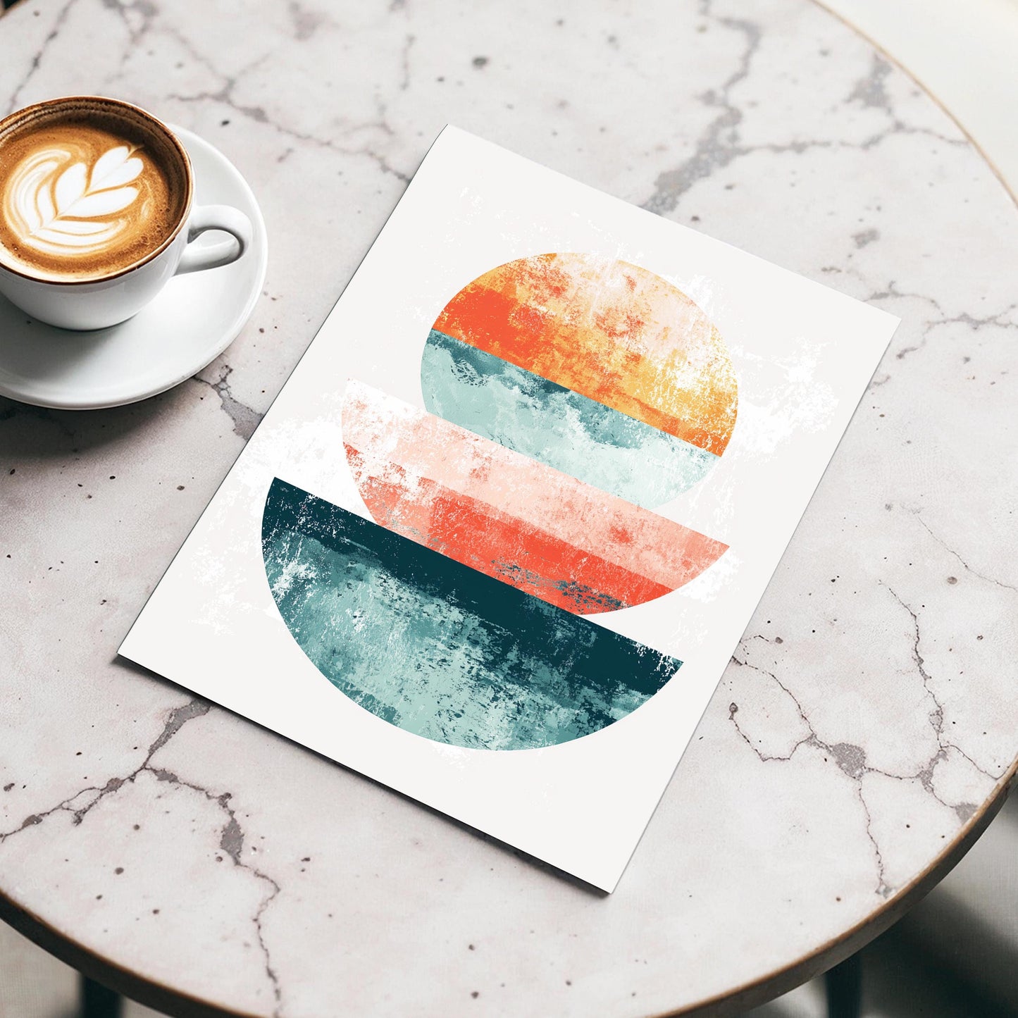 Stacked Sunrise Shapes – Modern Geometric Abstract in Terracotta, Blush and Teal, Minimal Mid-Century Style Wall Art