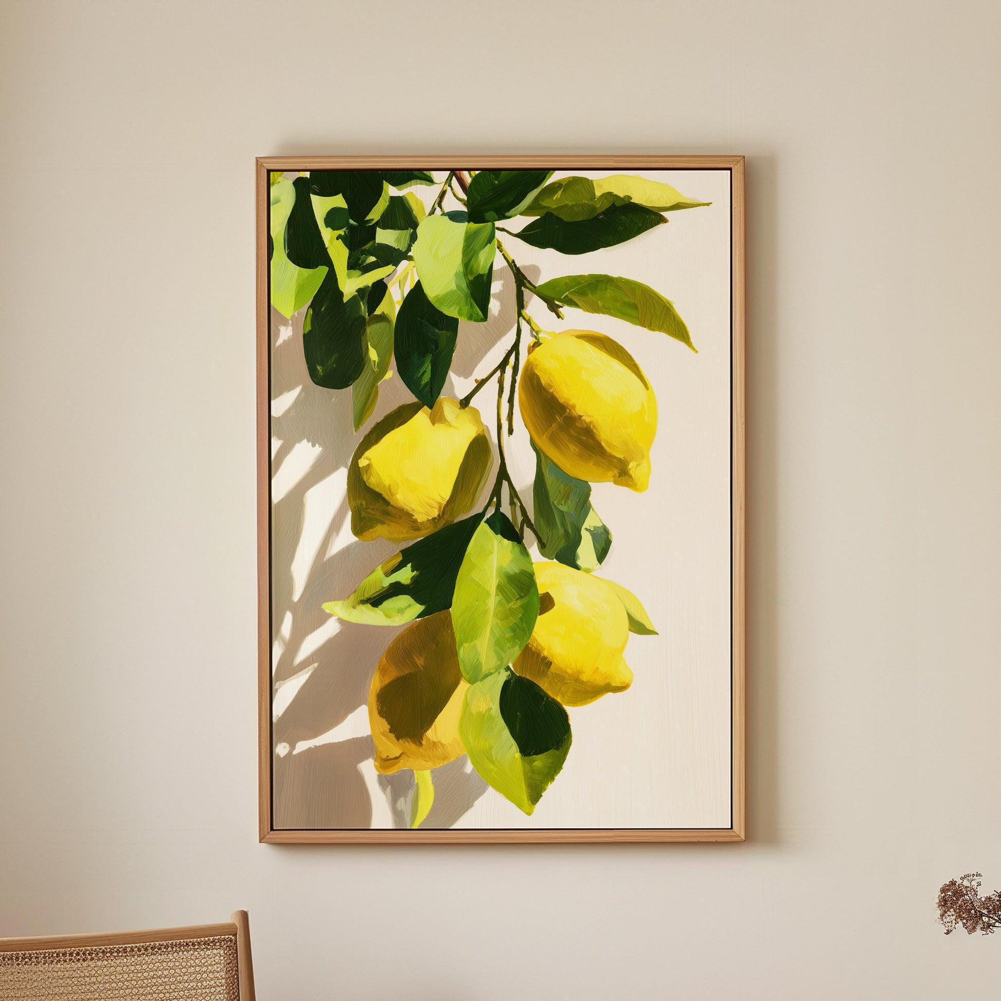 Lemon Tree Wall Art · Mediterranean Fruit Painting · Yellow Lemon Botanical House Decor · Large Room Decor · Framed Summer Poster Print