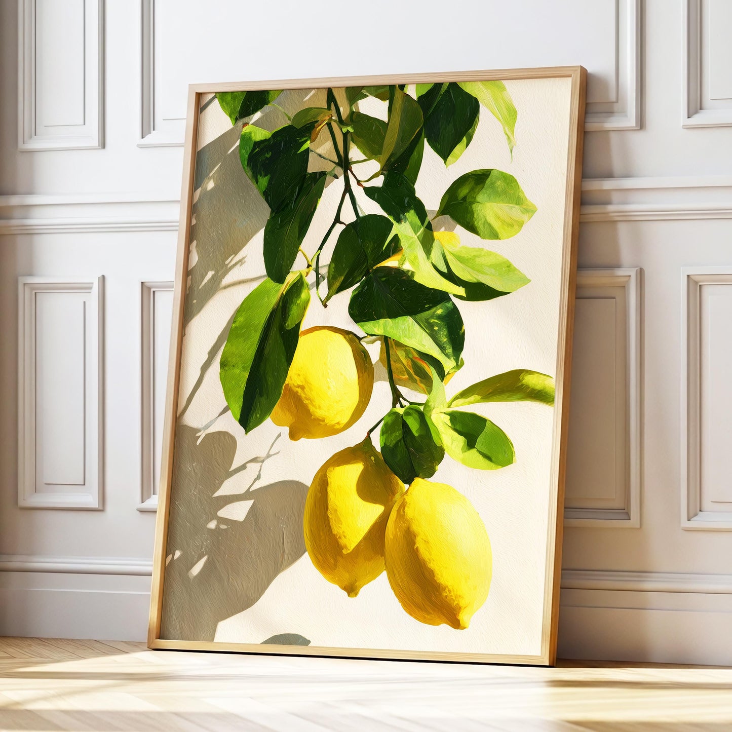 Lemon Tree Wall Art · Mediterranean Fruit Painting · Yellow Lemon Botanical House Decor · Large Room Decor · Framed Summer Poster Print
