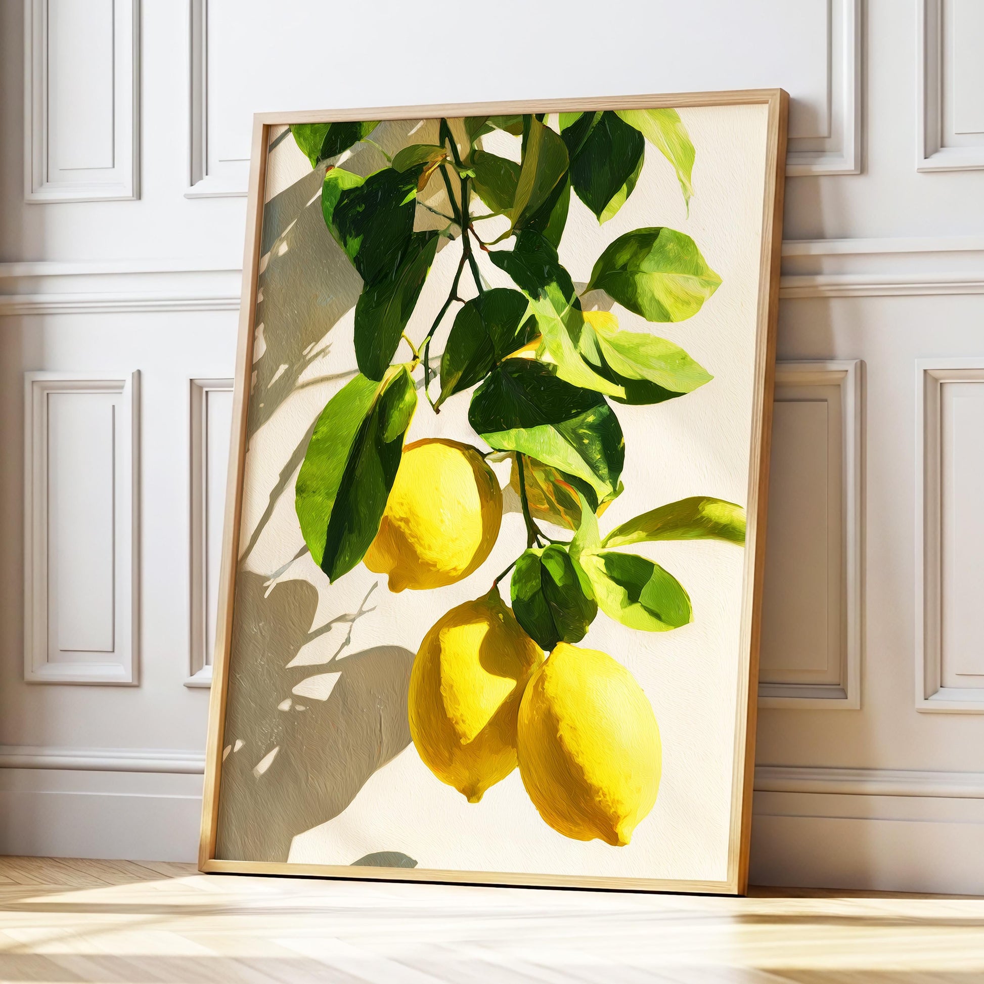 Lemon Tree Wall Art · Mediterranean Fruit Painting · Yellow Lemon Botanical House Decor · Large Room Decor · Framed Summer Poster Print