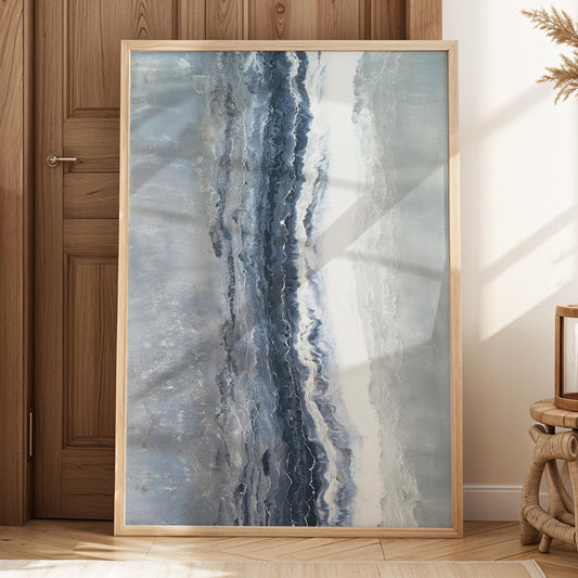 Abstract Ocean Cracked Wall Art · Blue and White Painting · Neutral Boho Sea House Decor · Large Room Decor · Framed Coastal Poster Print