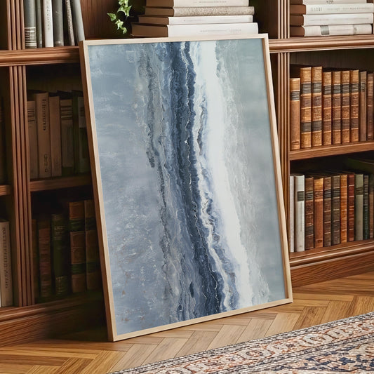 Abstract Ocean Cracked Wall Art · Blue and White Painting · Neutral Boho Sea House Decor · Large Room Decor · Framed Coastal Poster Print