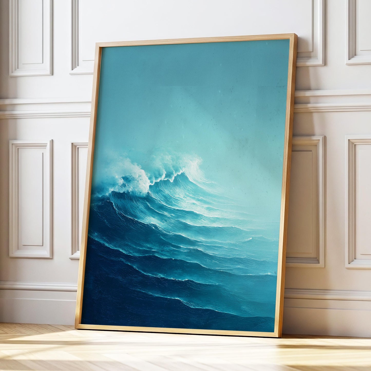 Ocean Wave Wall Art · Blue Coastal Painting · Modern Beach Seascape House Decor · Large Room Decor · Framed Tranquil Sea Poster Print