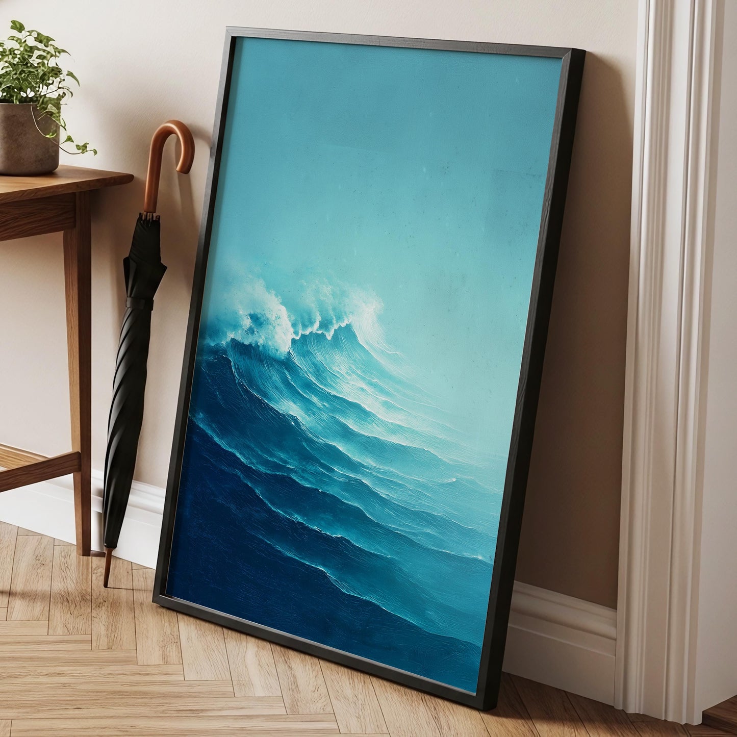Ocean Wave Wall Art · Blue Coastal Painting · Modern Beach Seascape House Decor · Large Room Decor · Framed Tranquil Sea Poster Print