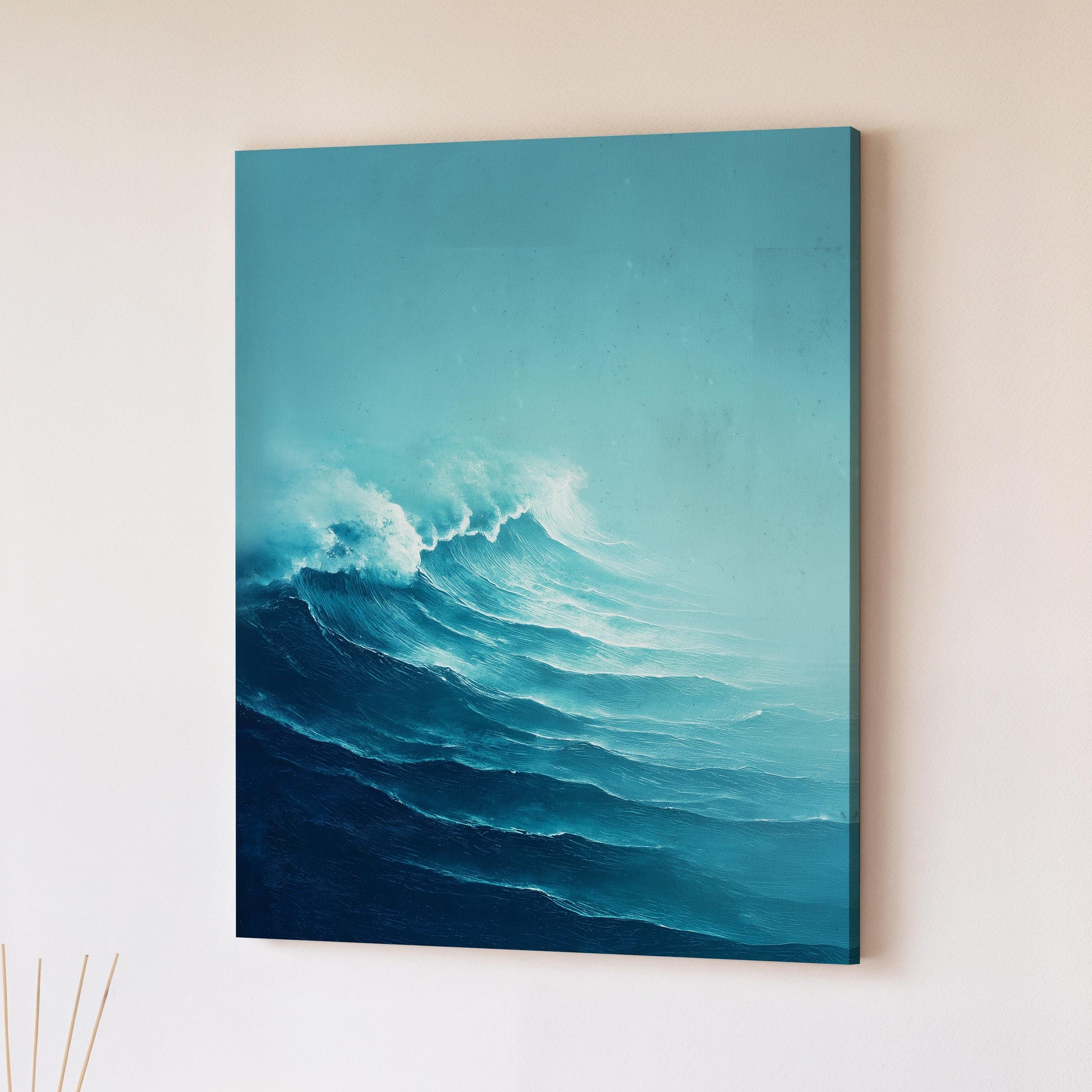 Ocean Wave Wall Art · Blue Coastal Painting · Modern Beach Seascape House Decor · Large Room Decor · Framed Tranquil Sea Poster Print