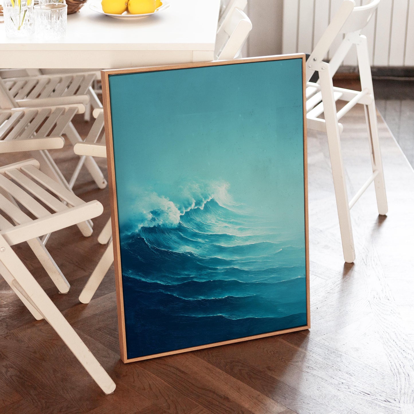 Ocean Wave Wall Art · Blue Coastal Painting · Modern Beach Seascape House Decor · Large Room Decor · Framed Tranquil Sea Poster Print
