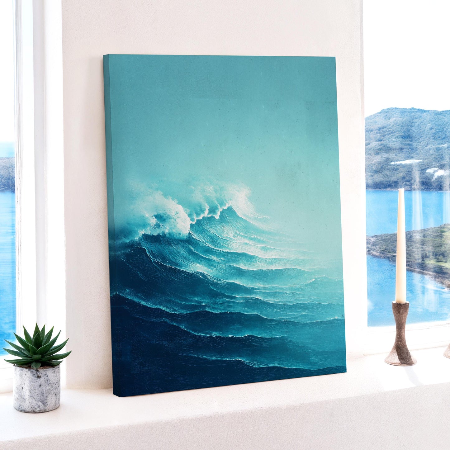 Ocean Wave Wall Art · Blue Coastal Painting · Modern Beach Seascape House Decor · Large Room Decor · Framed Tranquil Sea Poster Print