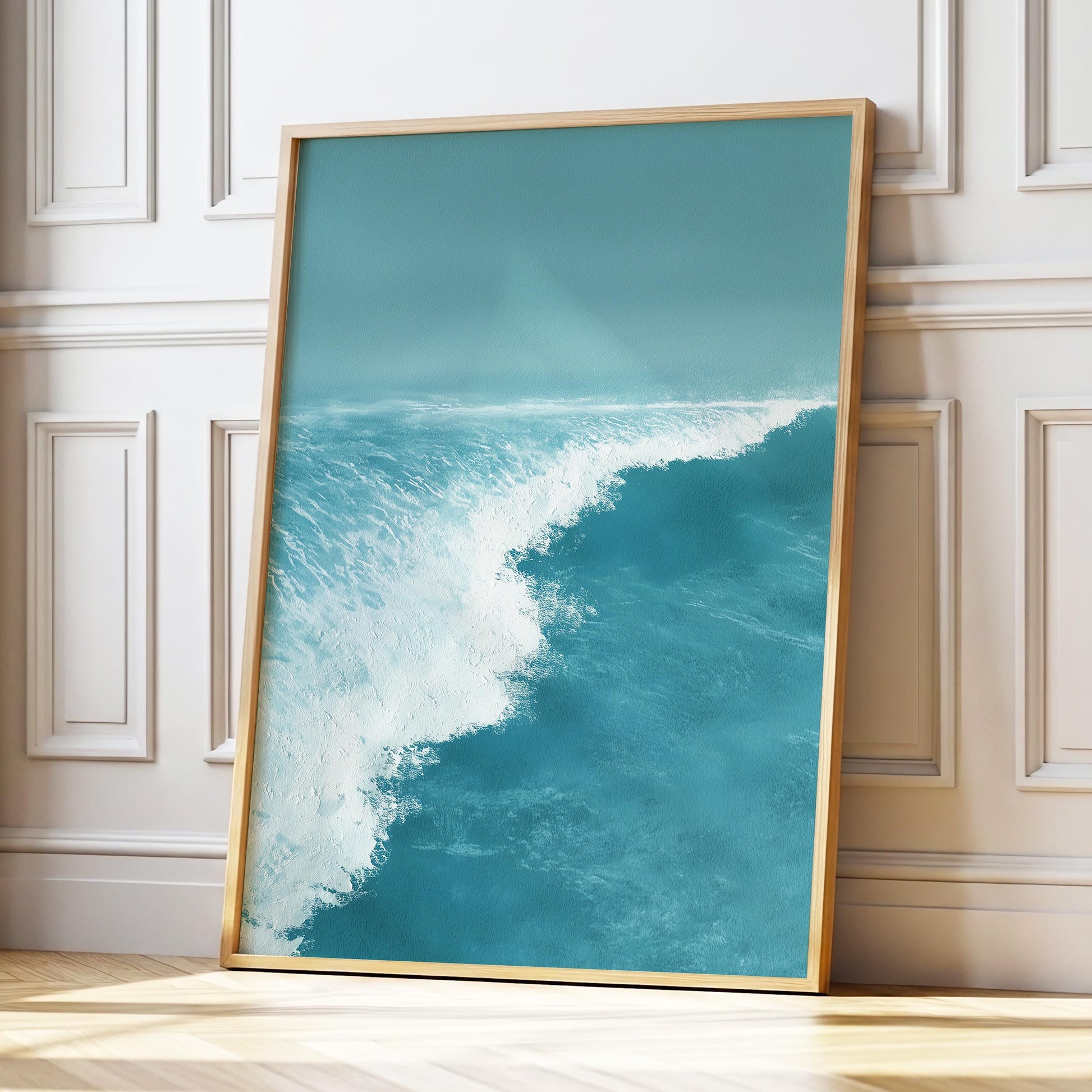 Ocean Wave Wall Art · Blue Coastal Painting · Modern Beach Seascape House Decor · Large Room Decor · Framed Tranquil Sea Poster Print
