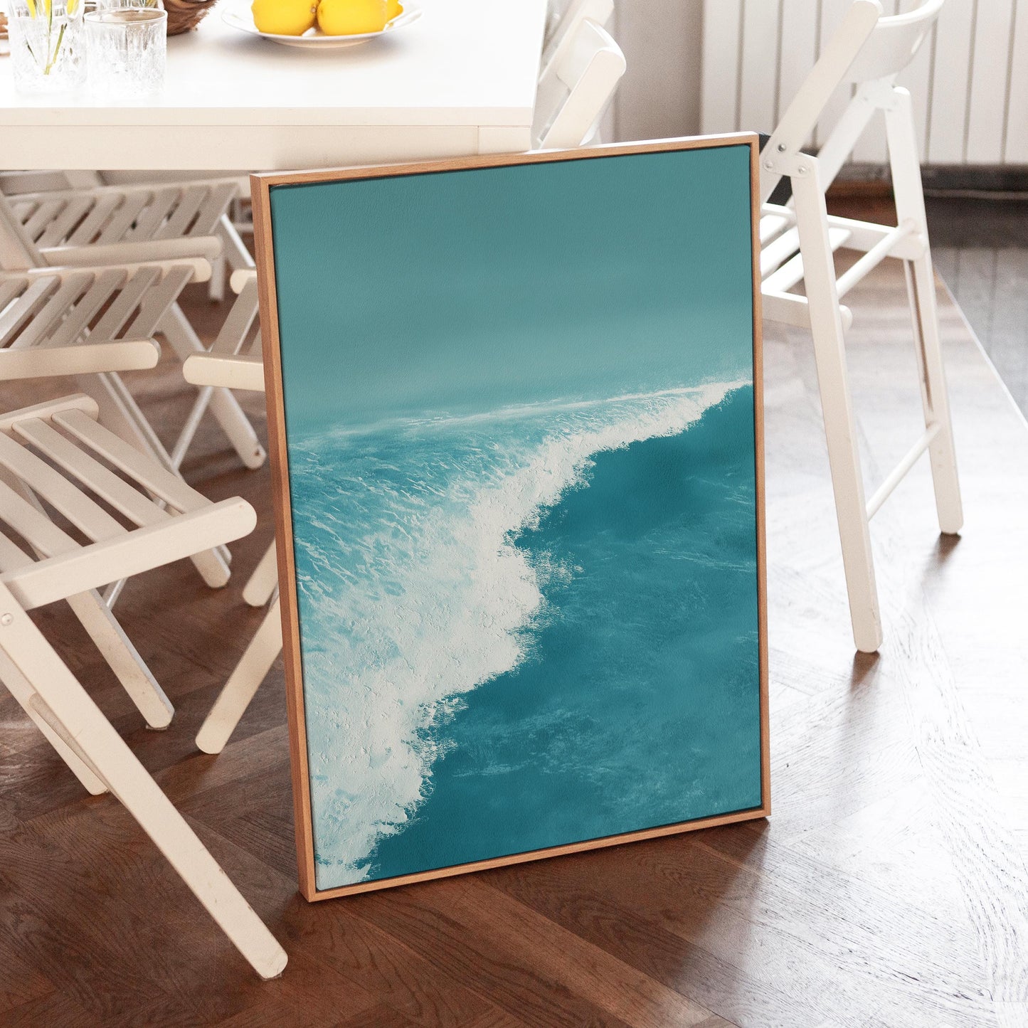 Ocean Wave Wall Art · Blue Coastal Painting · Modern Beach Seascape House Decor · Large Room Decor · Framed Tranquil Sea Poster Print