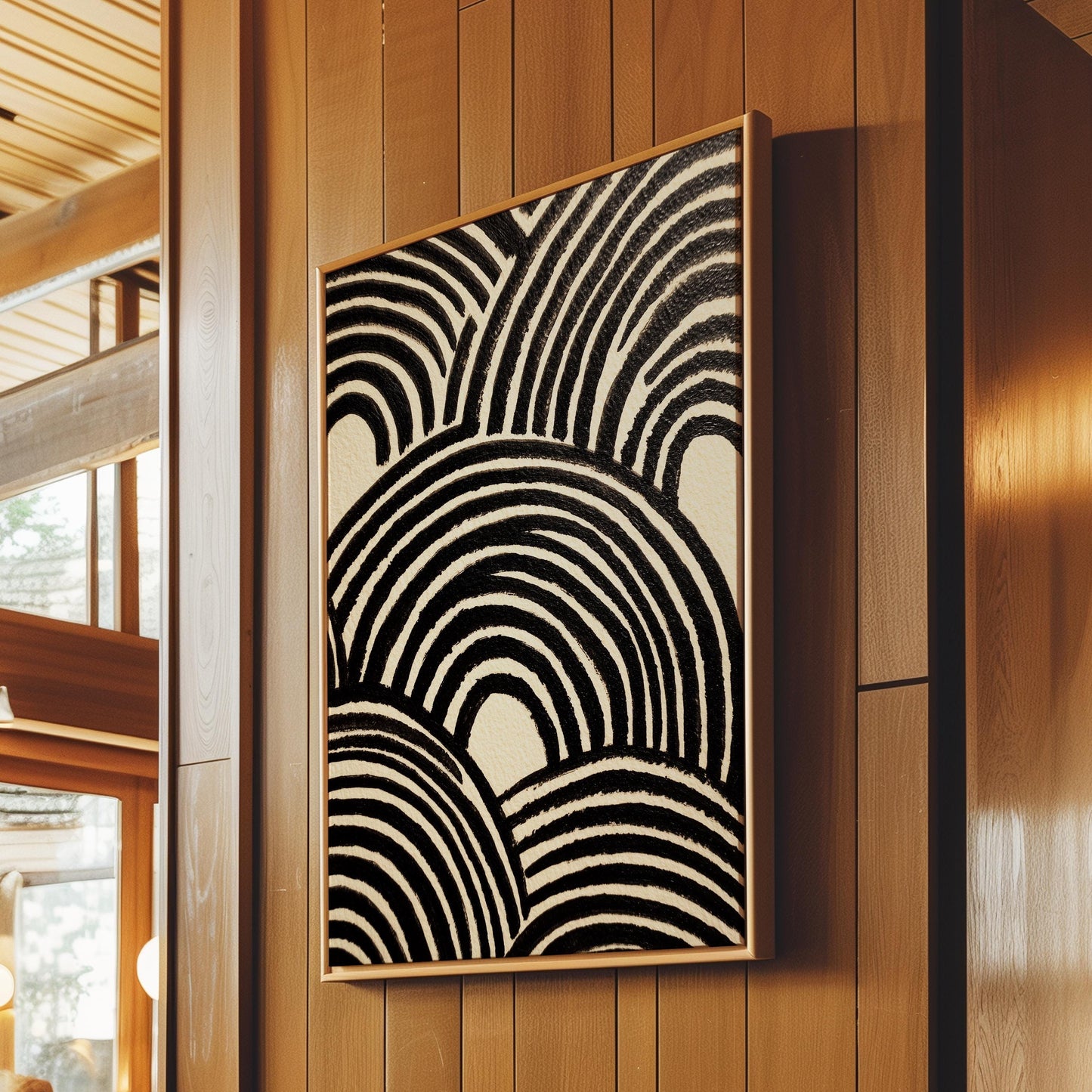 Black arches line art abstract painting modern neutral rainbow curves wall art minimal monochrome print graphic Scandi decor poster