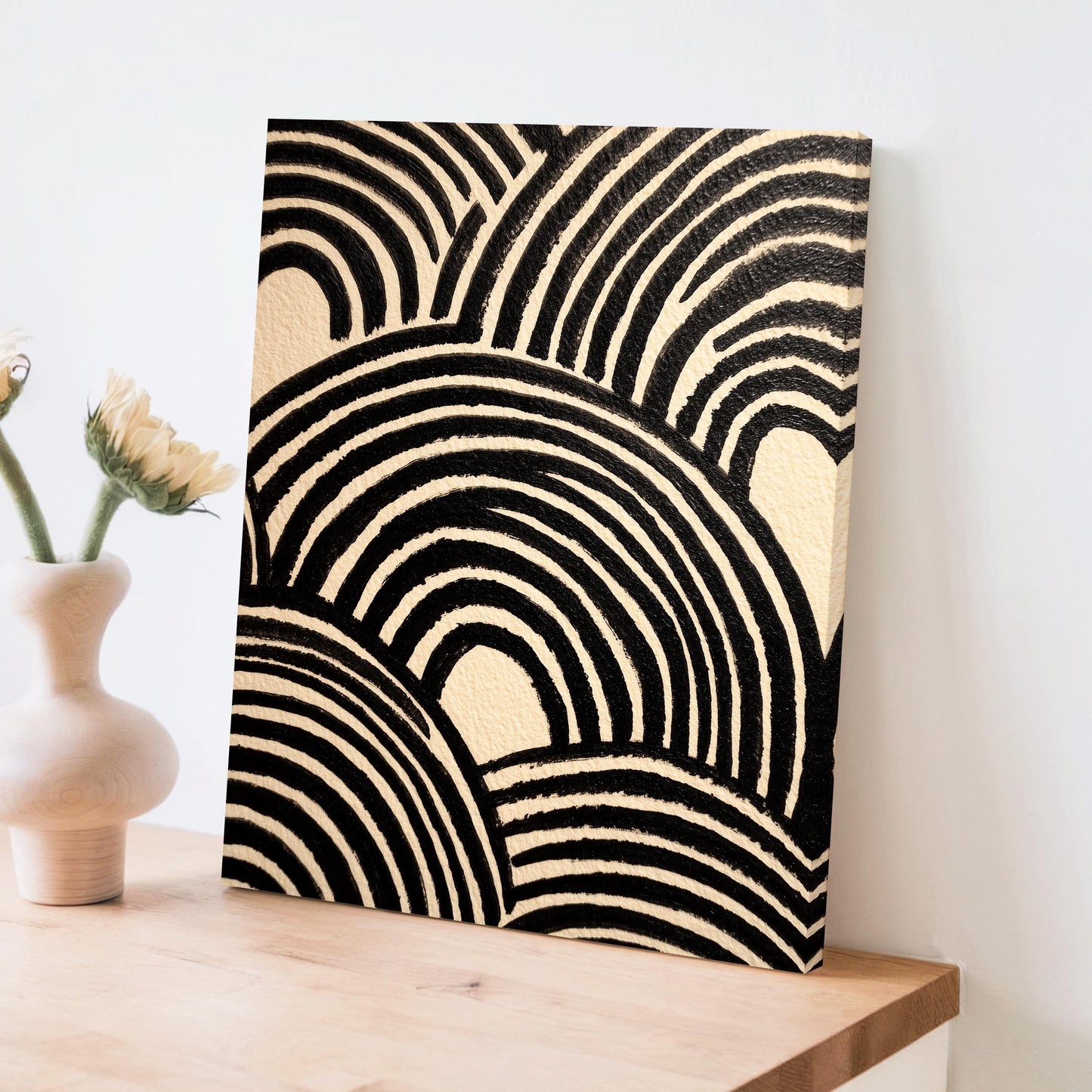 Black arches line art abstract painting modern neutral rainbow curves wall art minimal monochrome print graphic Scandi decor poster