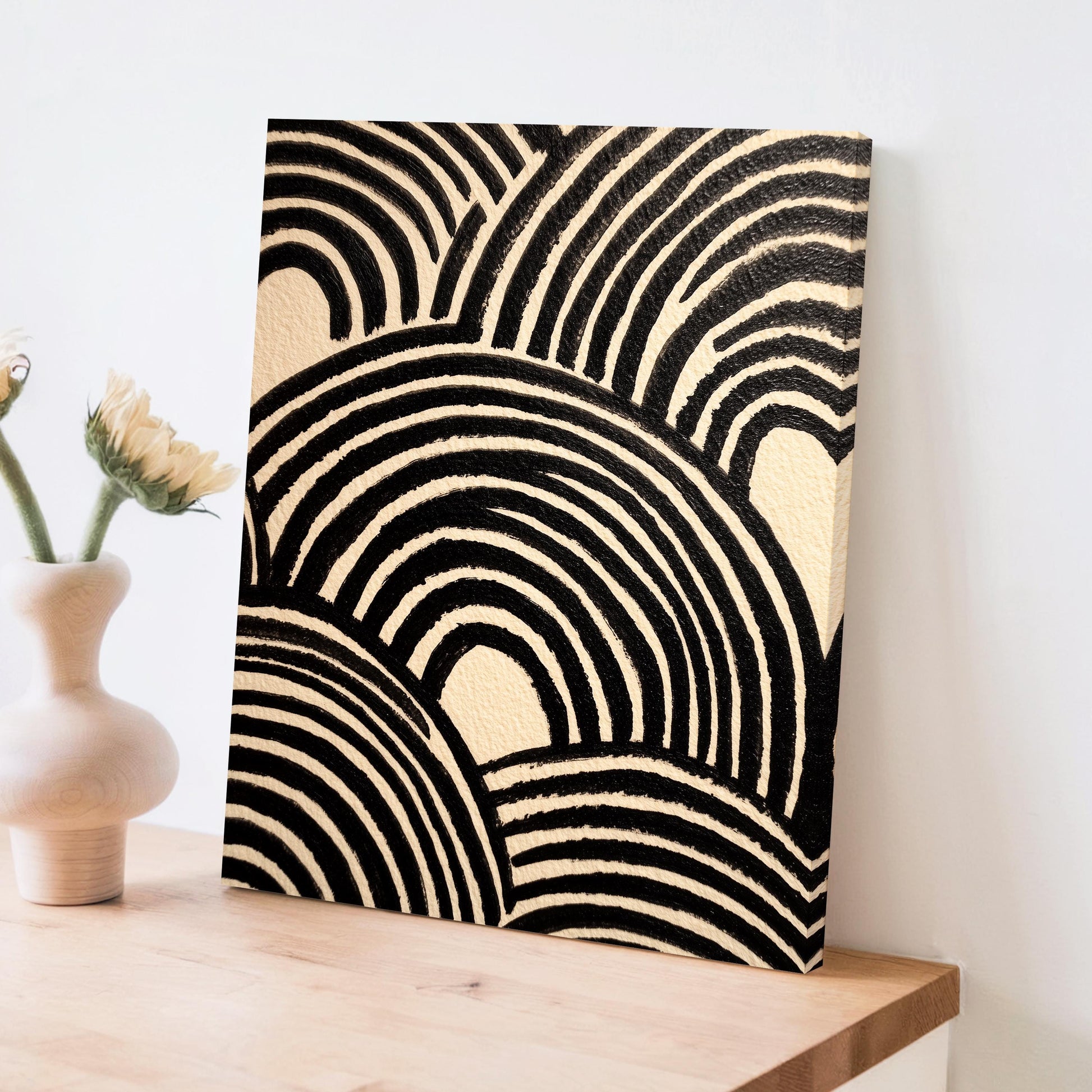 Black arches line art abstract painting modern neutral rainbow curves wall art minimal monochrome print graphic Scandi decor poster