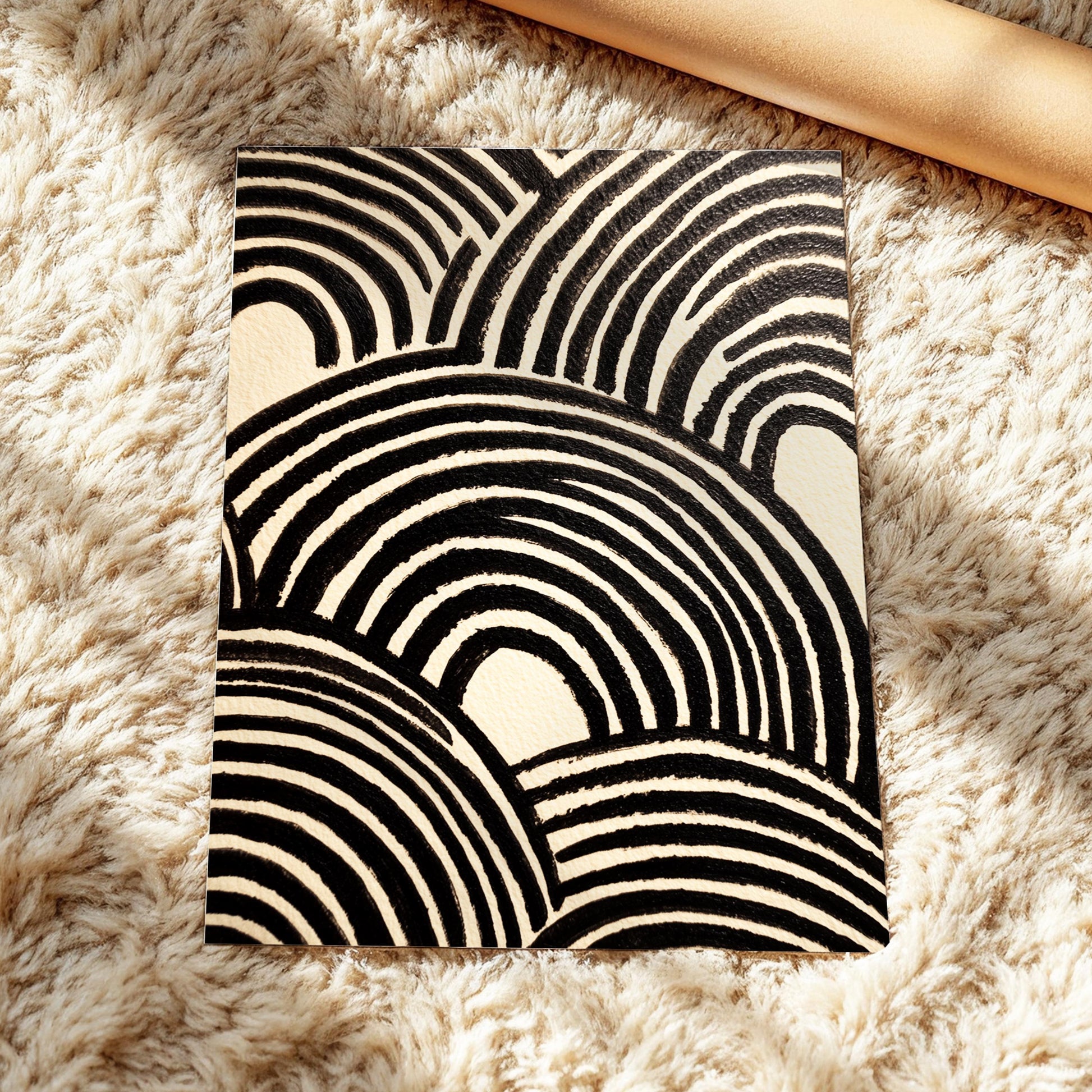 Black arches line art abstract painting modern neutral rainbow curves wall art minimal monochrome print graphic Scandi decor poster