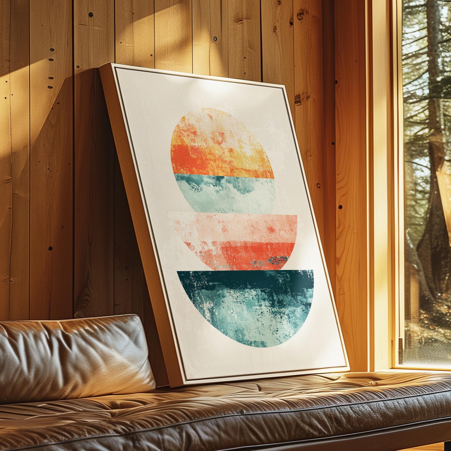 Stacked Sunrise Shapes – Modern Geometric Abstract in Terracotta, Blush and Teal, Minimal Mid-Century Style Wall Art