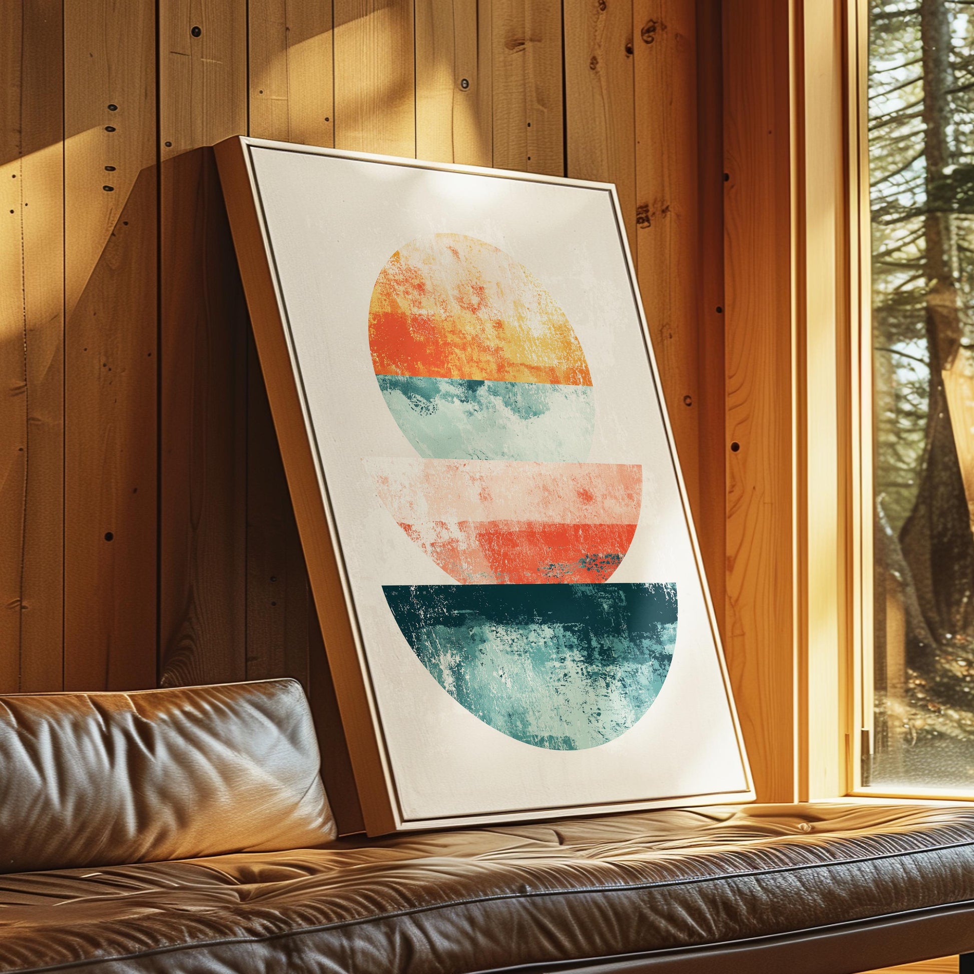 Stacked Sunrise Shapes – Modern Geometric Abstract in Terracotta, Blush and Teal, Minimal Mid-Century Style Wall Art