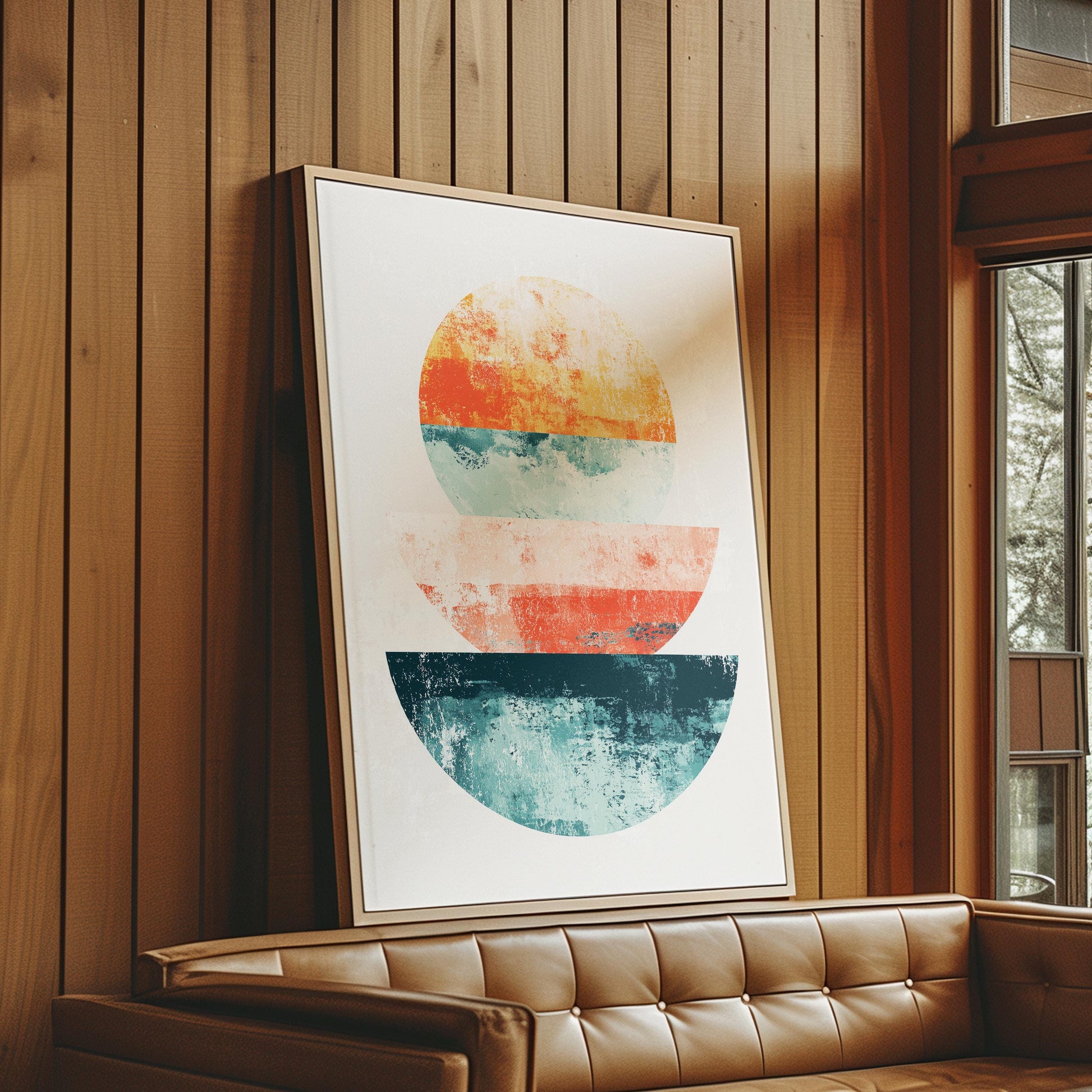 Stacked Sunrise Shapes – Modern Geometric Abstract in Terracotta, Blush and Teal, Minimal Mid-Century Style Wall Art