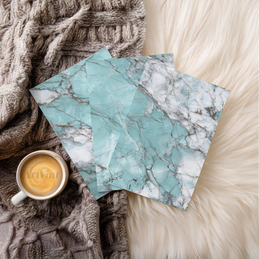 Aqua Stone Serenity – Turquoise and White Abstract Marble Wall Art, Coastal Bathroom and Office Decor Set of 3 Prints