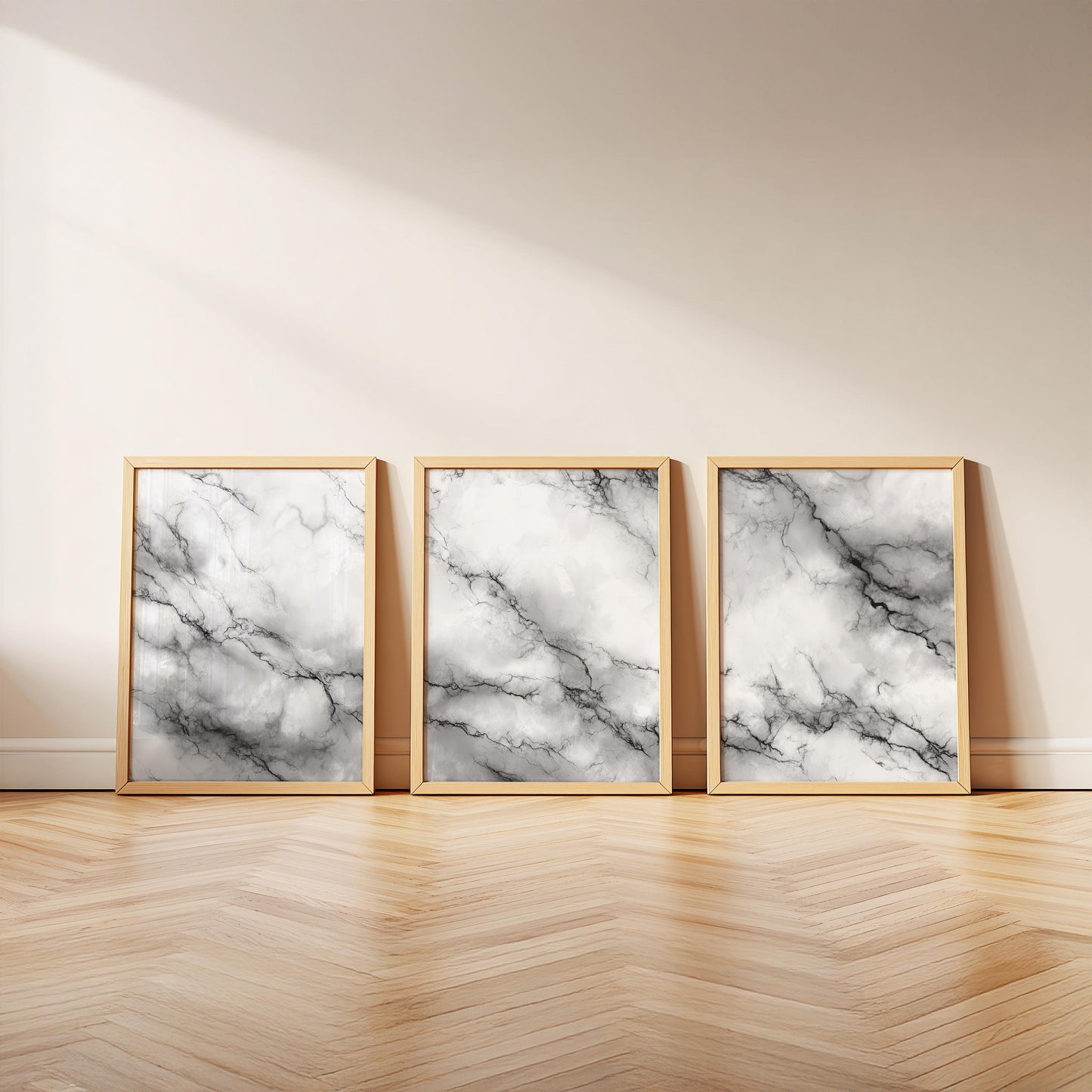 Stormcloud Marble – Grey and Black Abstract Clouded Stone Wall Art, Moody Neutral Decor Set of 3 Prints