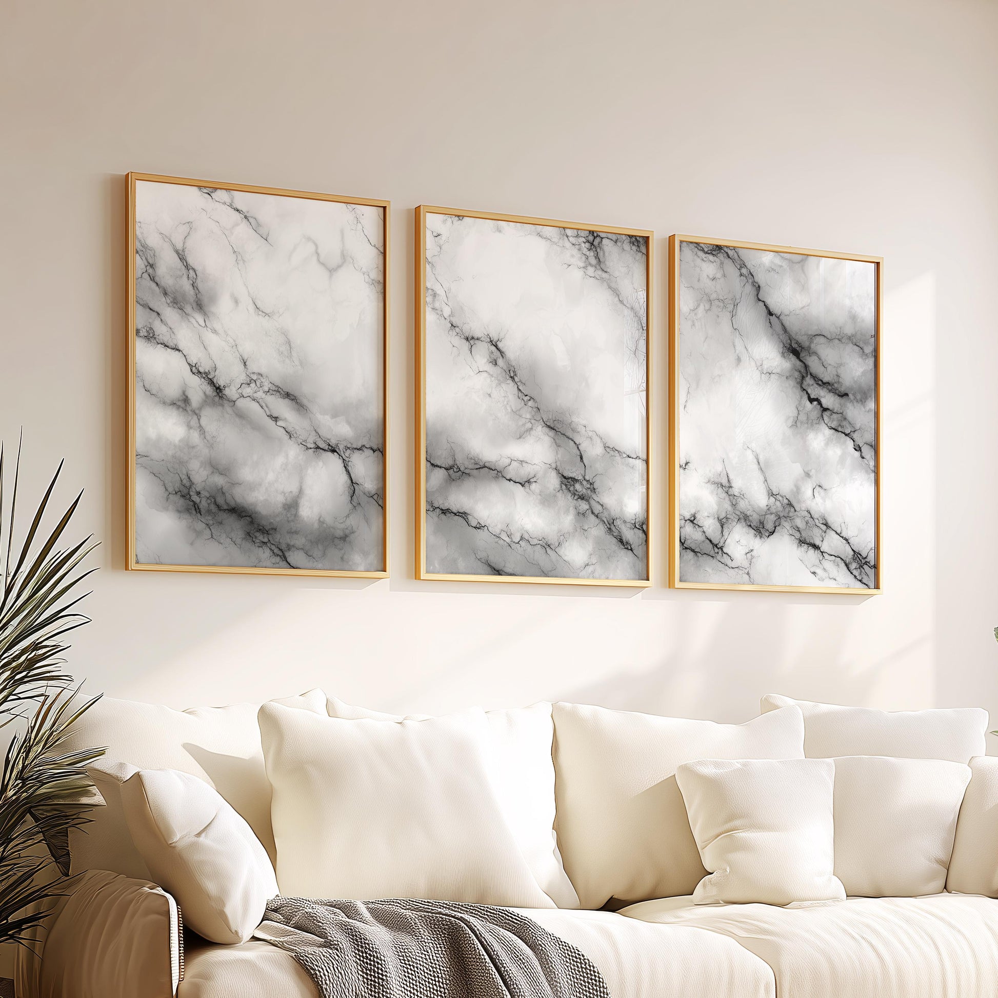 Stormcloud Marble – Grey and Black Abstract Clouded Stone Wall Art, Moody Neutral Decor Set of 3 Prints