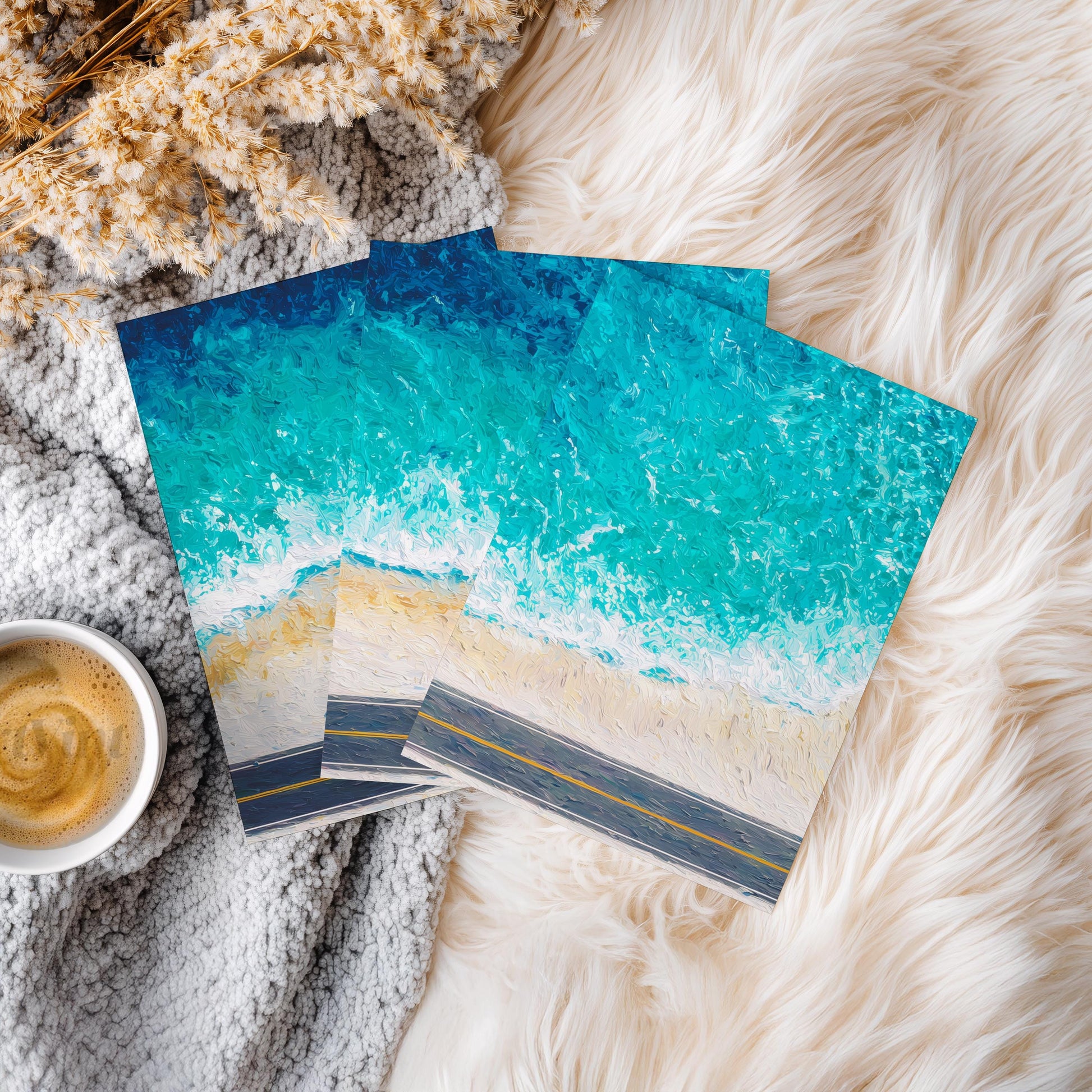 Coastal Highway Escape · Aerial Beach Road Ocean Art · Set of 3 Coastal Wall Prints for Modern Seaside or Holiday Home Decor