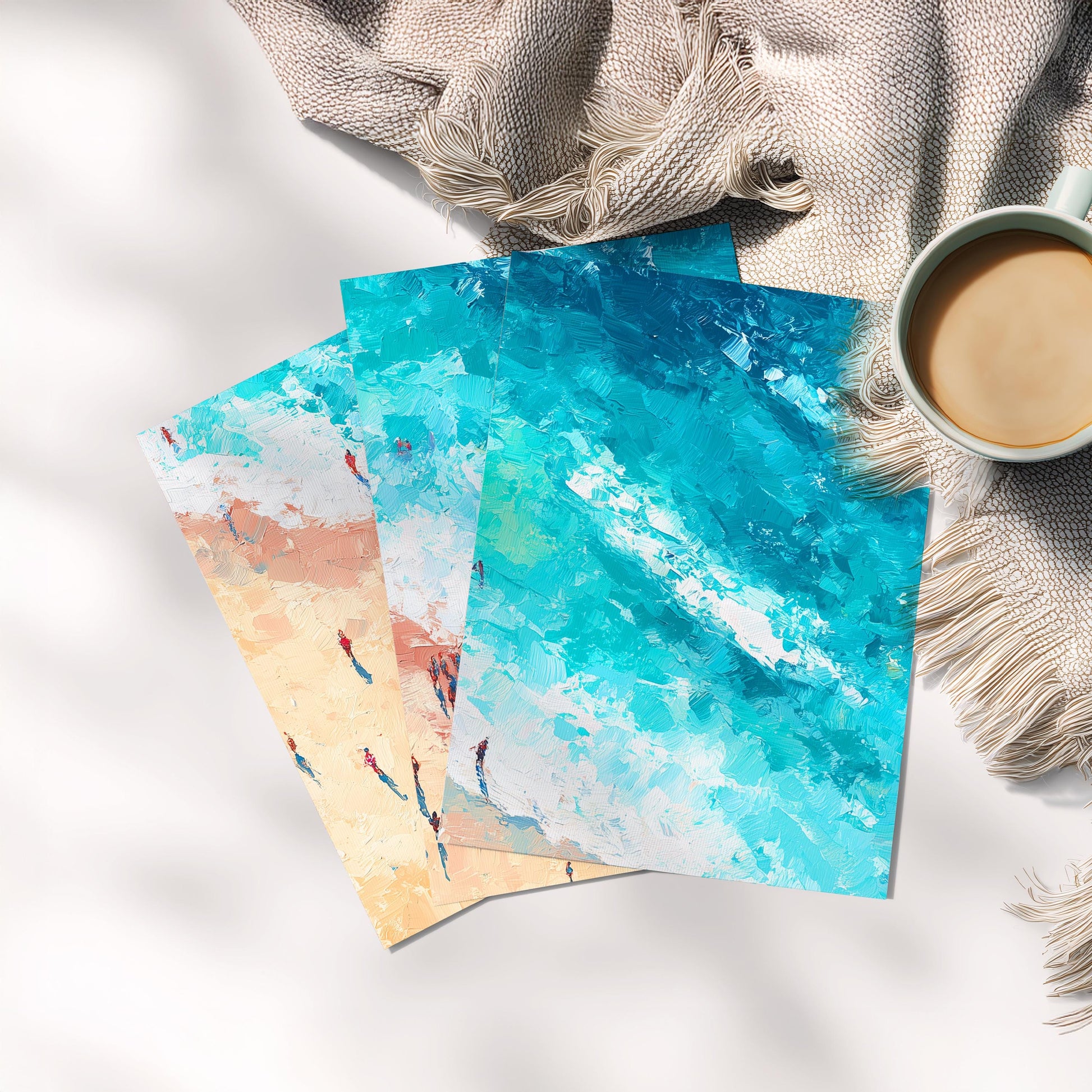 Beach Aerial Oil Painting · Coastal Ocean Blue Seaside Poster Wall Art · Summer Coastal Home Decor · Abstract Beach Gifts · Set of 3 Prints