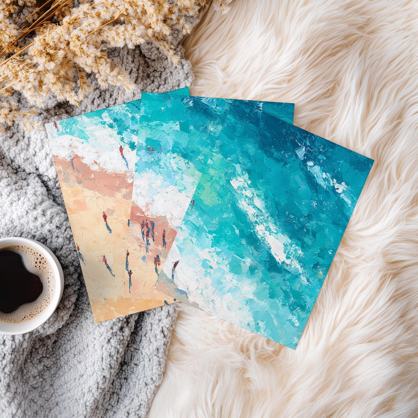 Beach Aerial Oil Painting · Coastal Ocean Blue Seaside Poster Wall Art · Summer Coastal Home Decor · Abstract Beach Gifts · Set of 3 Prints