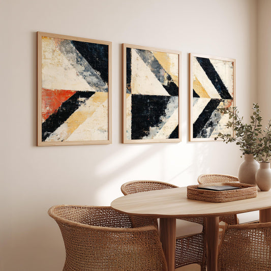 Abstract Geometric Wall Art · Mid Century Modern Neutral Triptych · Black Beige Terracotta Art Prints · Framed Print Set · Set of 3 Prints