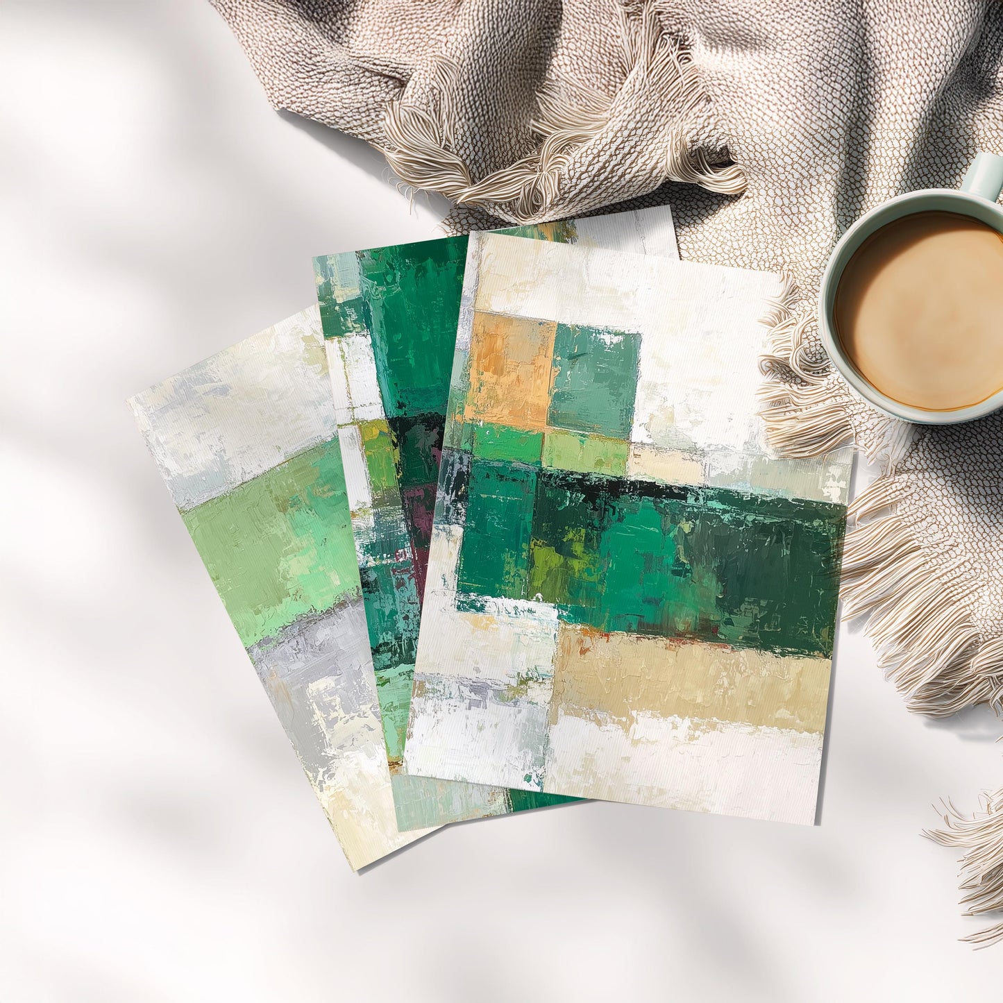 Set of 3 Green Abstract Prints · Geometric Wall Art for Living Room · Modern Neutral Sage & Beige Poster Set · Prints or Framed Prints