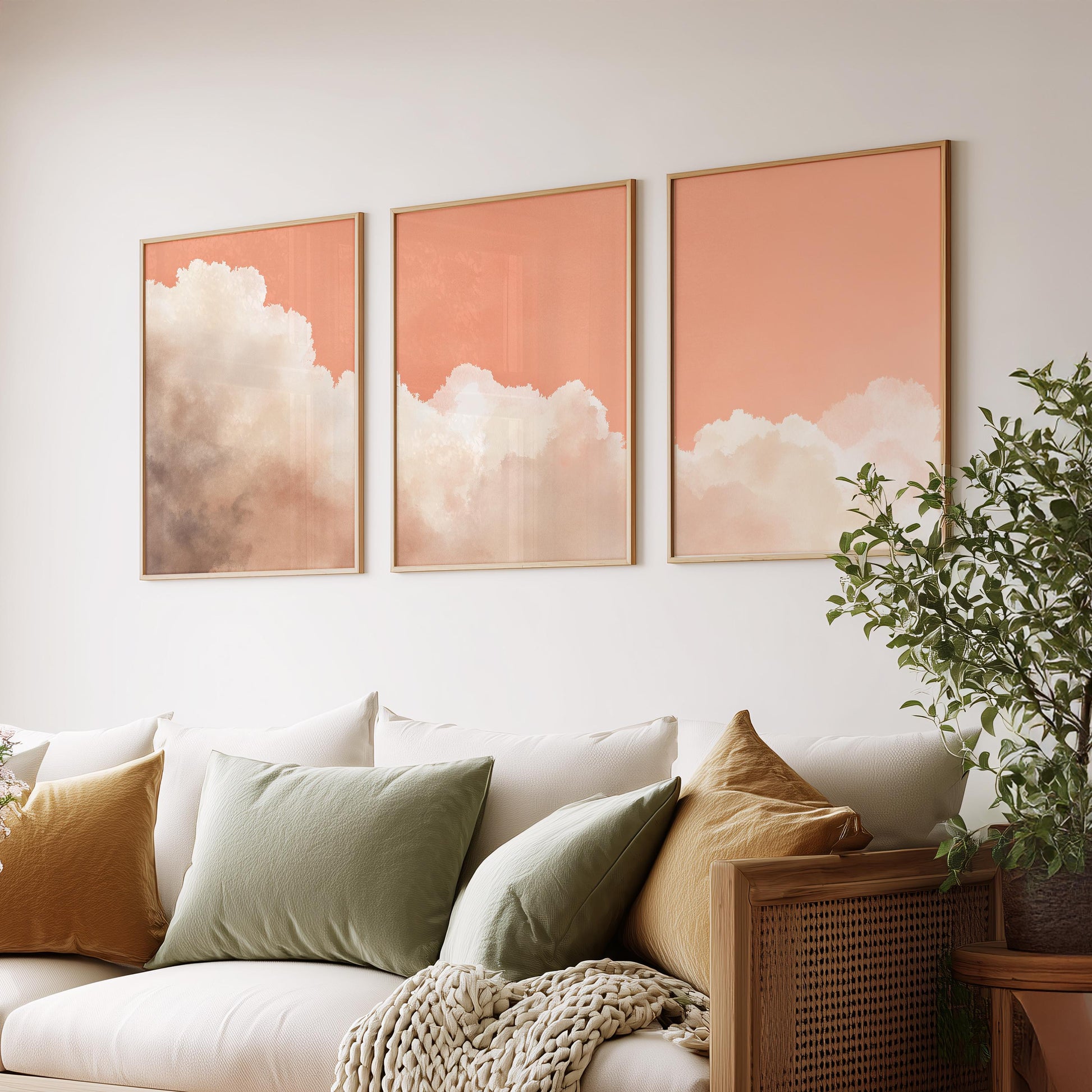 Set of 3 Prints · Pink Cloud Wall Art · Pastel Sky Triptych for Bedroom & Nursery · Minimalist Poster Set · Prints or Framed Prints