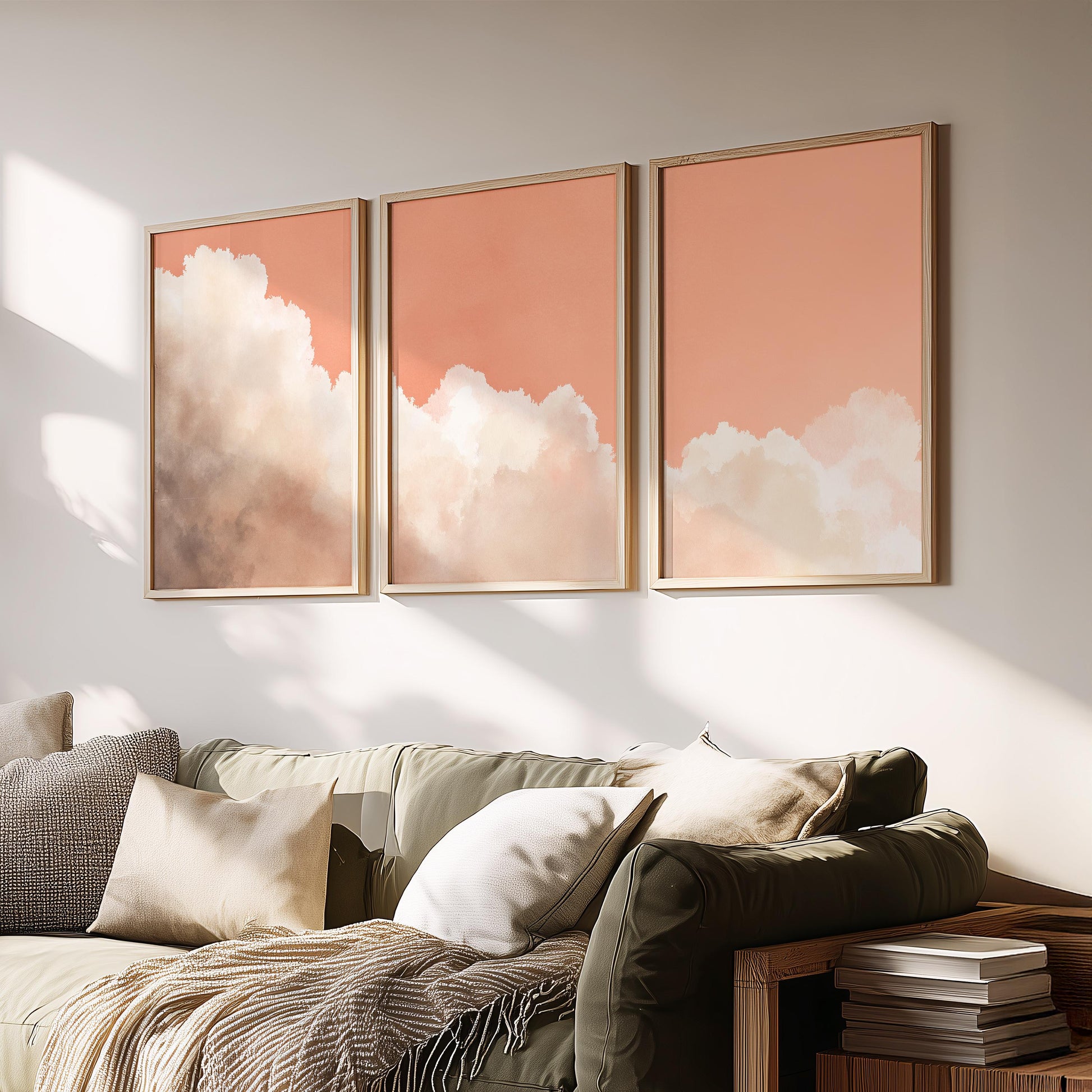 Set of 3 Prints · Pink Cloud Wall Art · Pastel Sky Triptych for Bedroom & Nursery · Minimalist Poster Set · Prints or Framed Prints