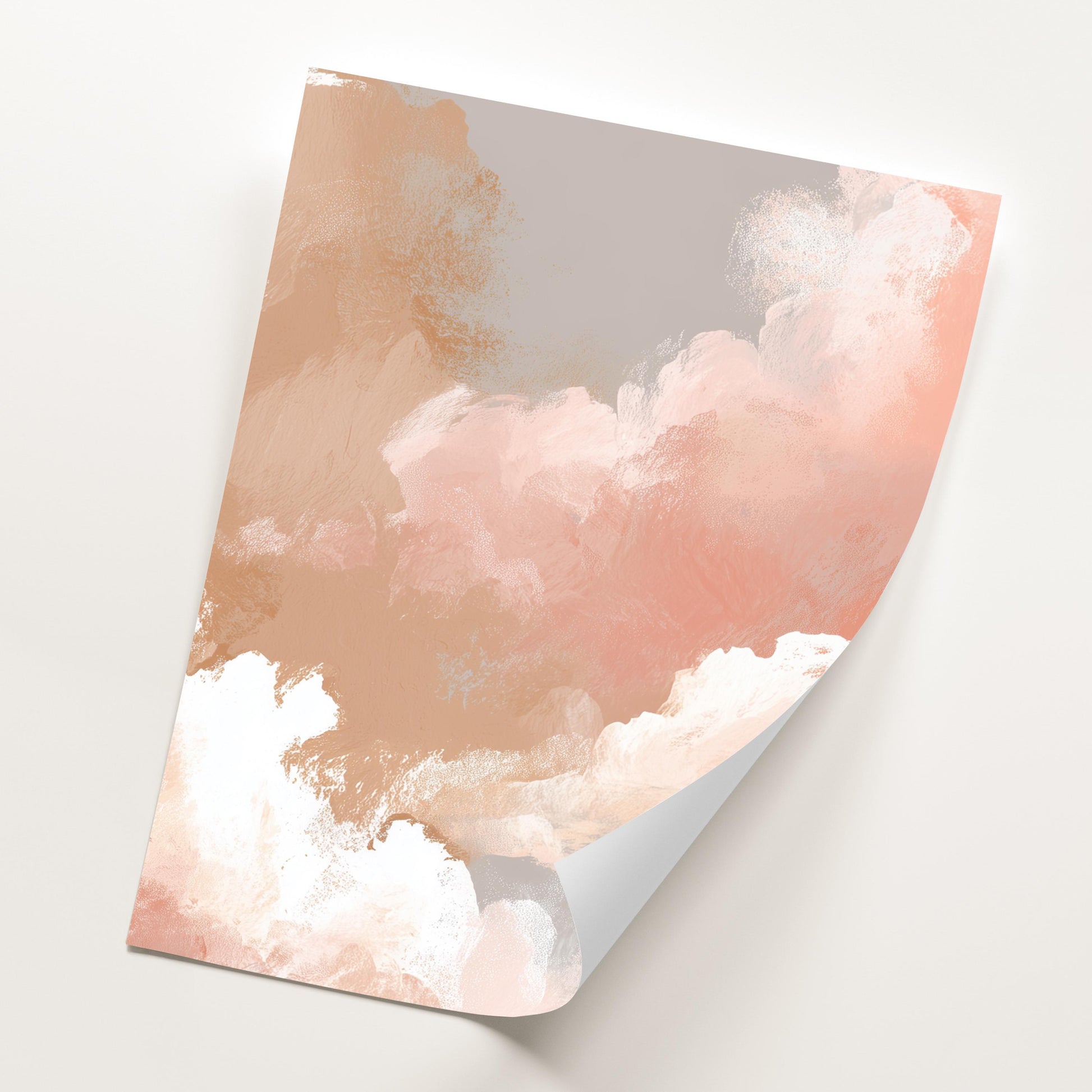Set of 3 Prints · Peach Cloud Abstract Painting · Soft Neutral Boho Sky Wall Art · Poster & Framed Prints for Living Room Bedroom Decor