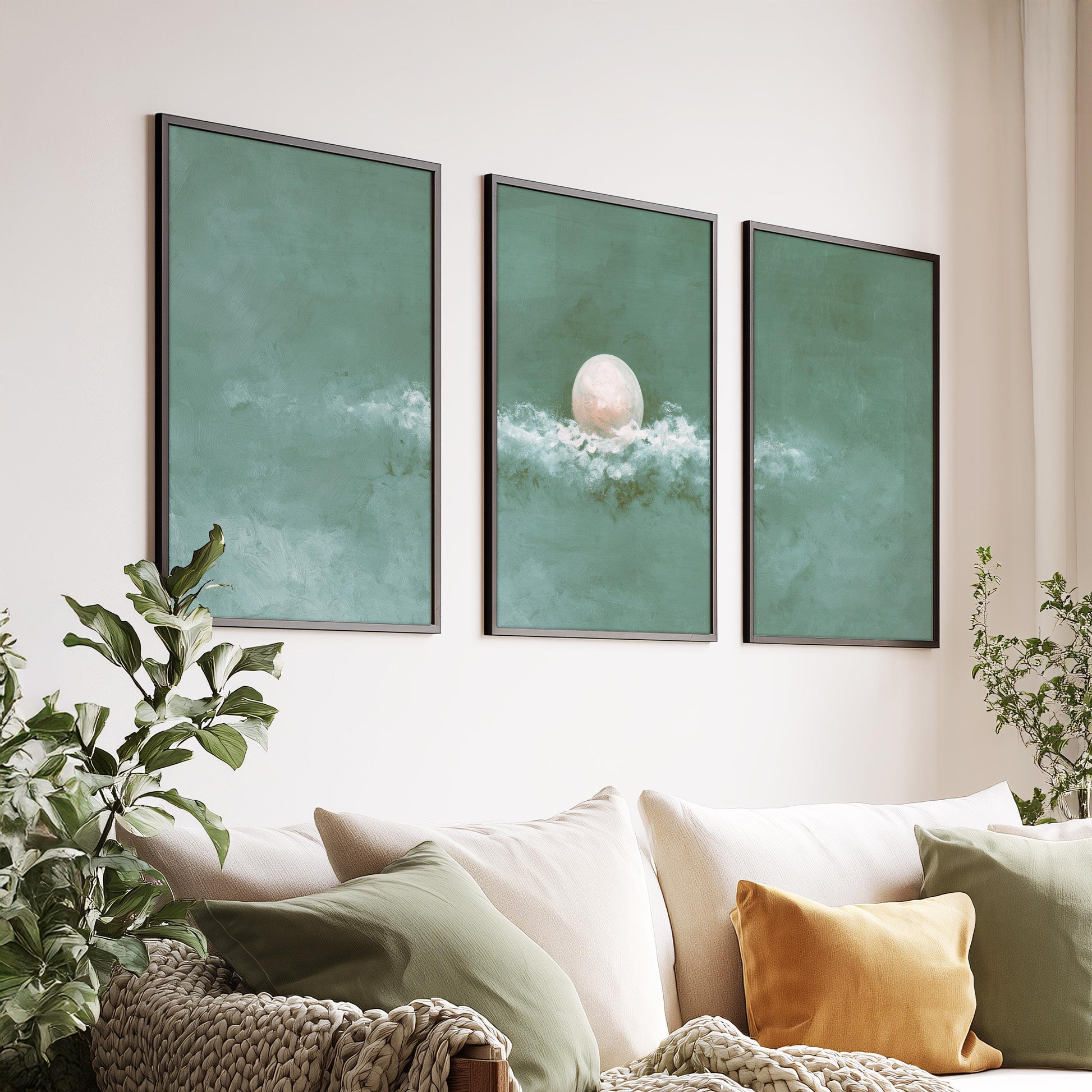 Set of 3 Prints · Blue Sky Moon Pattern Wall Art · Minimal Poster Set for Living Room · Prints & Framed Prints · Modern Home Decor