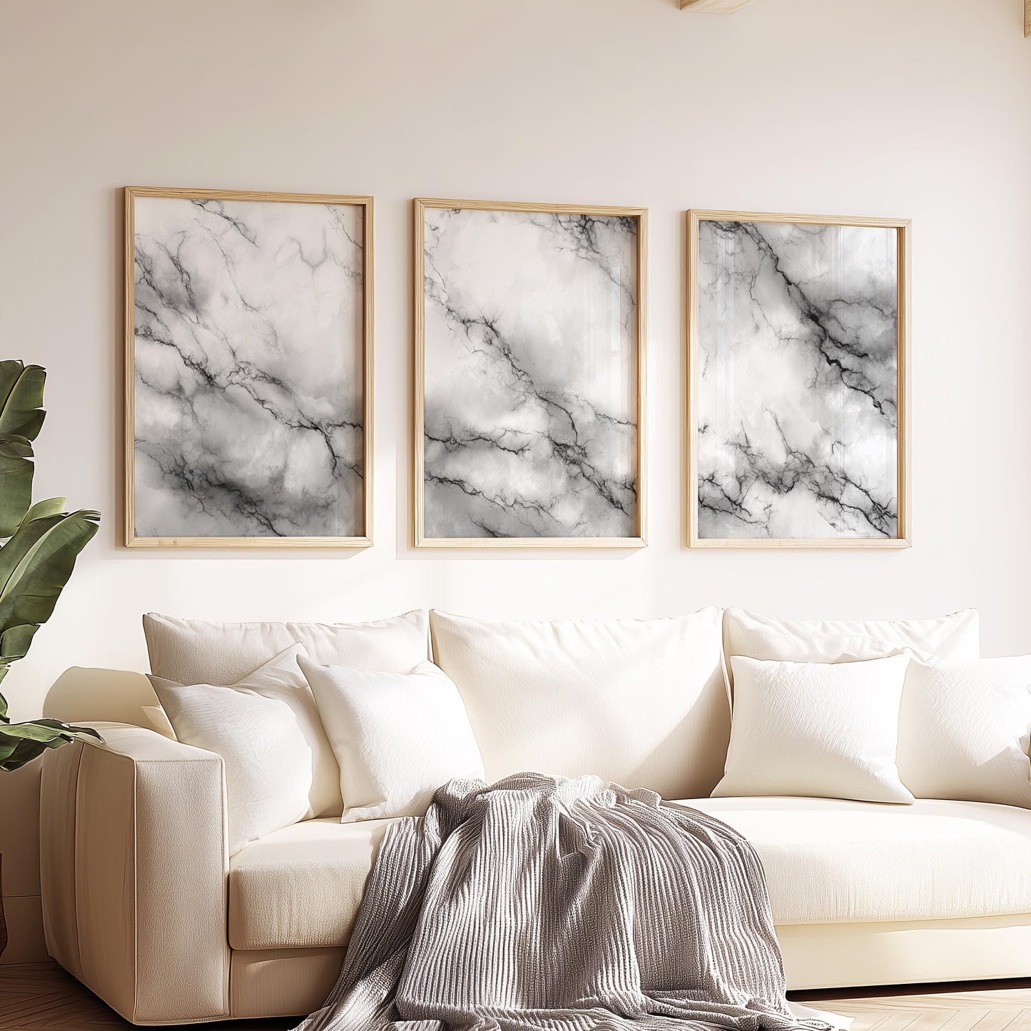 Stormcloud Marble – Grey and Black Abstract Clouded Stone Wall Art, Moody Neutral Decor Set of 3 Prints