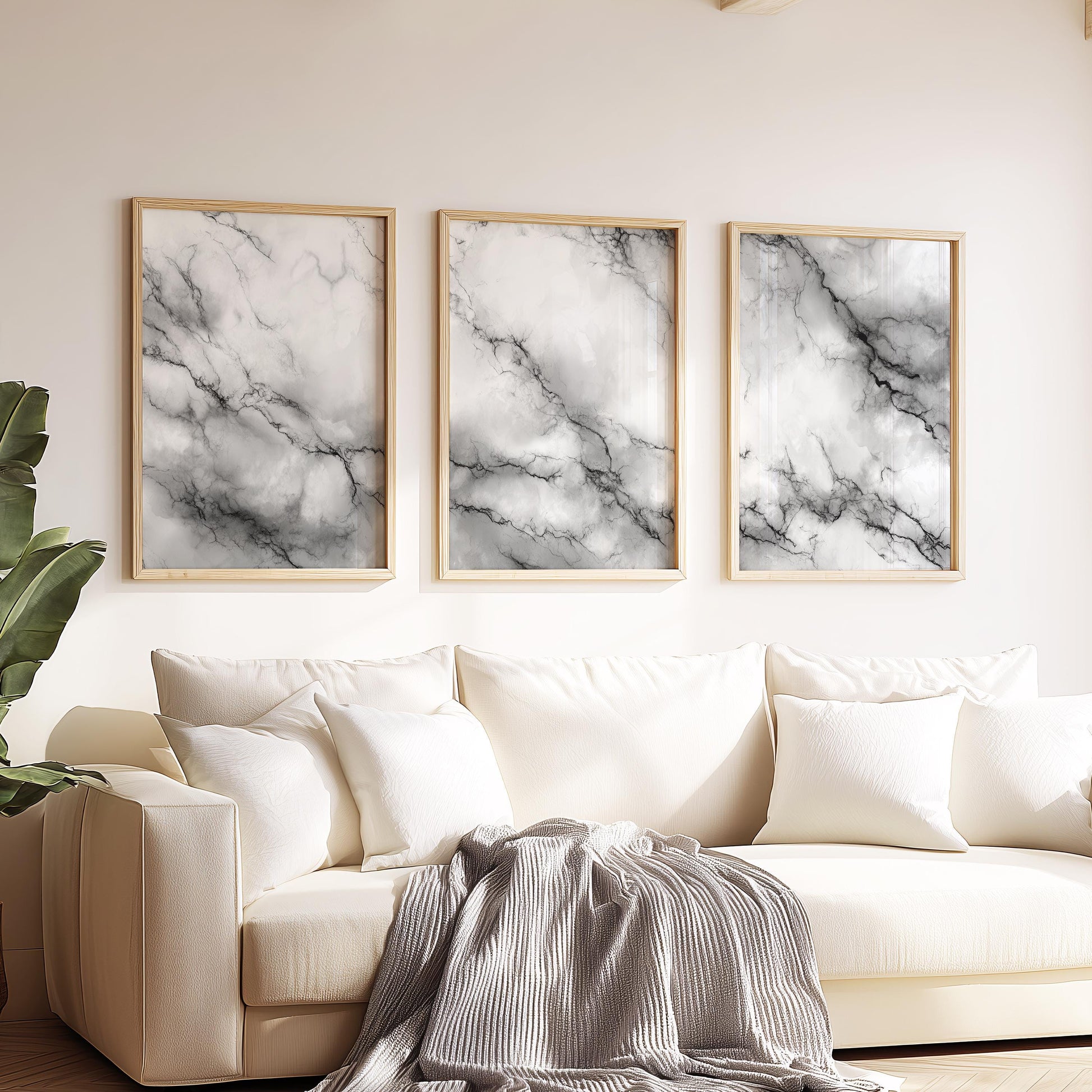 Stormcloud Marble – Grey and Black Abstract Clouded Stone Wall Art, Moody Neutral Decor Set of 3 Prints